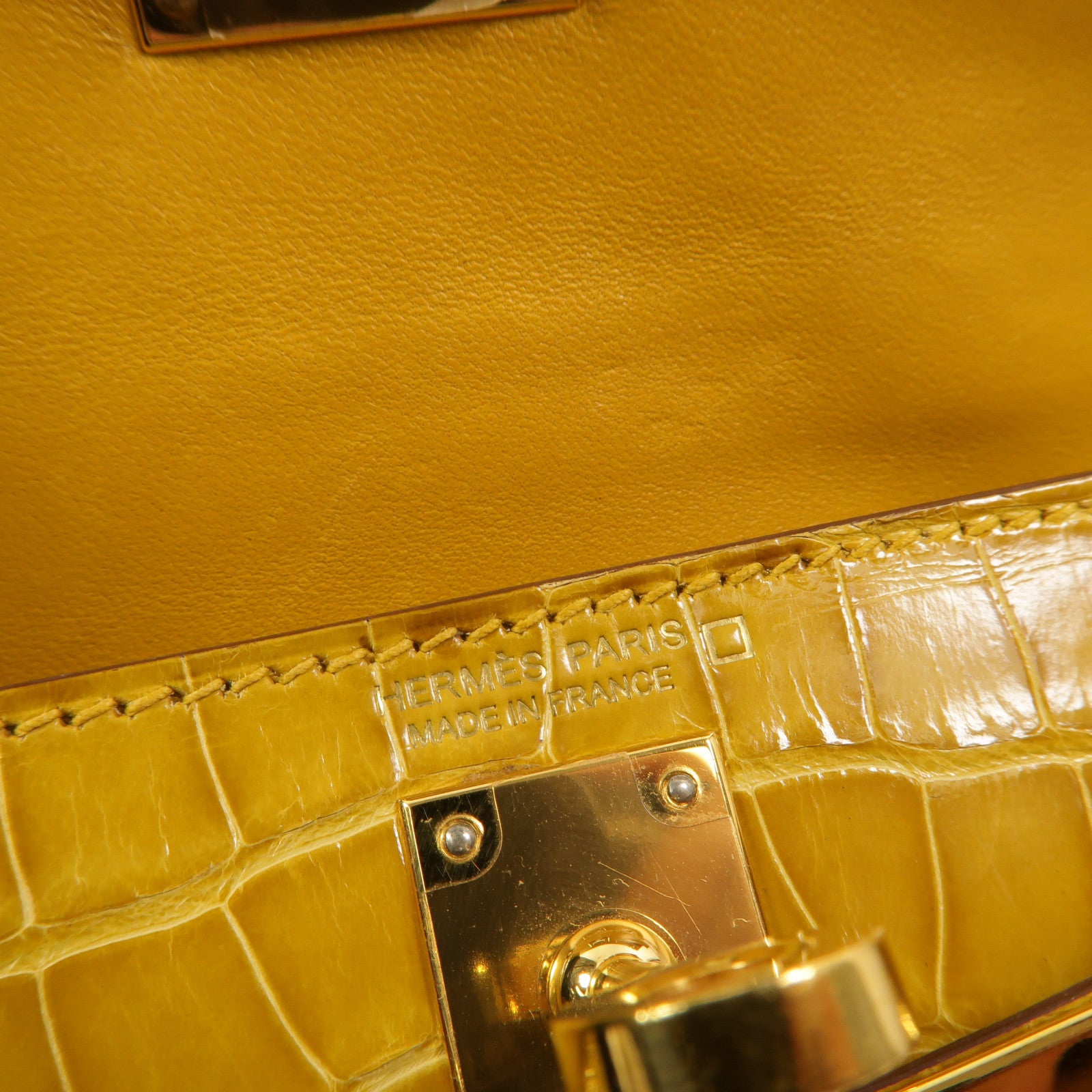 HERMES Alligator皮革Mini Kelly手挽肩背兩用袋Jaune Ambre