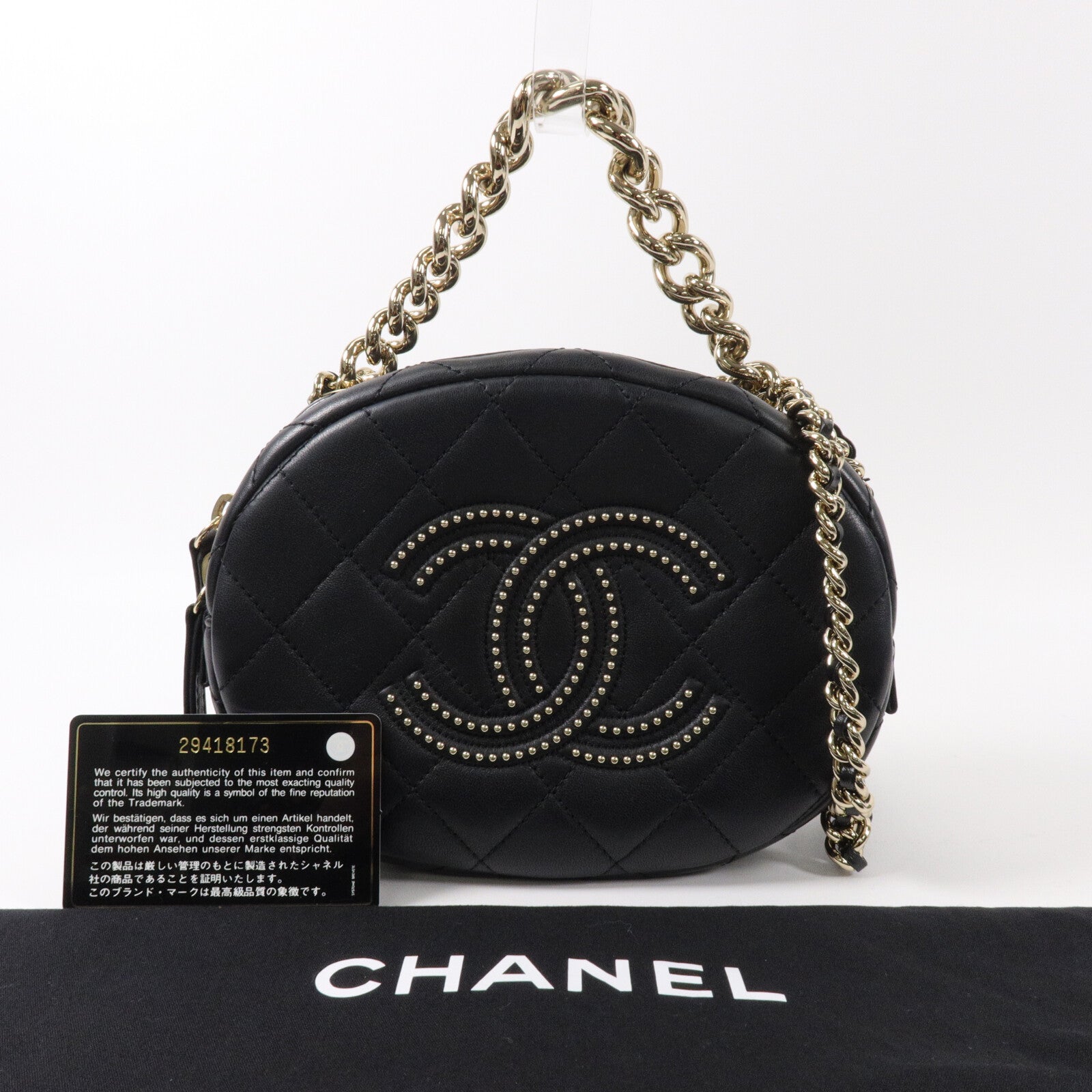 CHANEL 牛皮皮革Chain Handle Studded CC鏈帶手挽肩背兩用袋