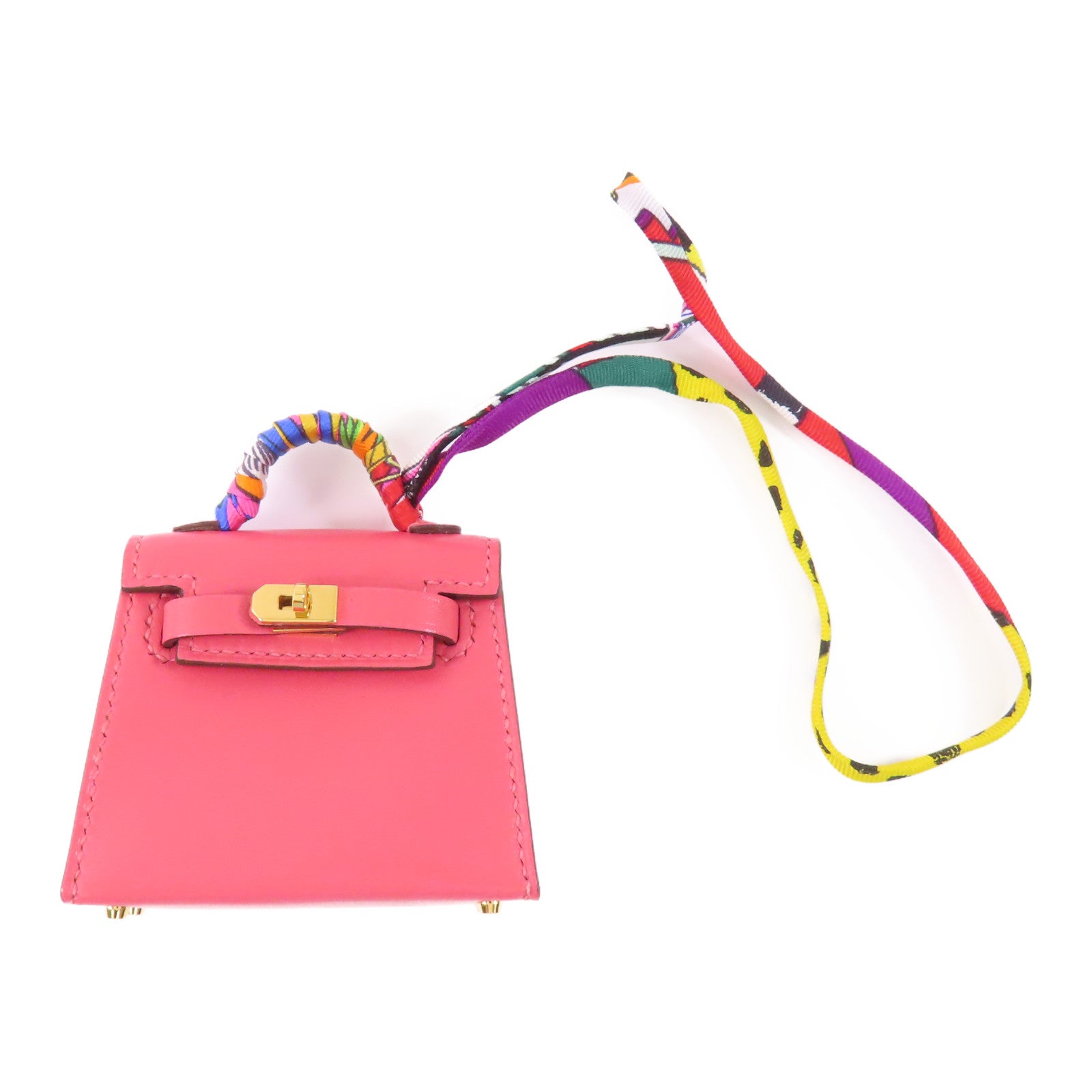 HERMES 【激減優惠】Tadelakt皮革Kelly Bag Charm金扣掛飾Rose Azalee