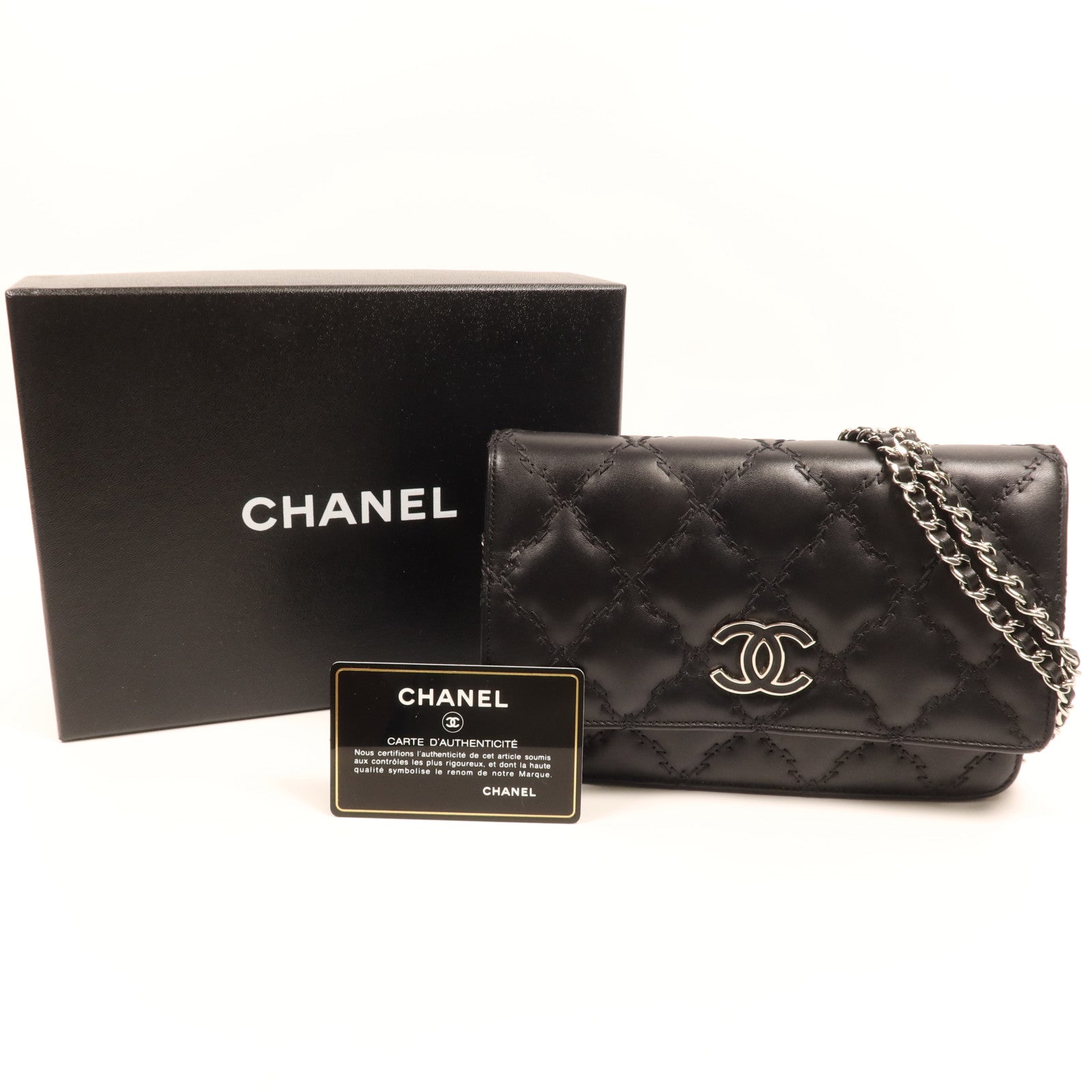 CHANEL 羊皮皮革Woc銀扣鏈帶肩背袋