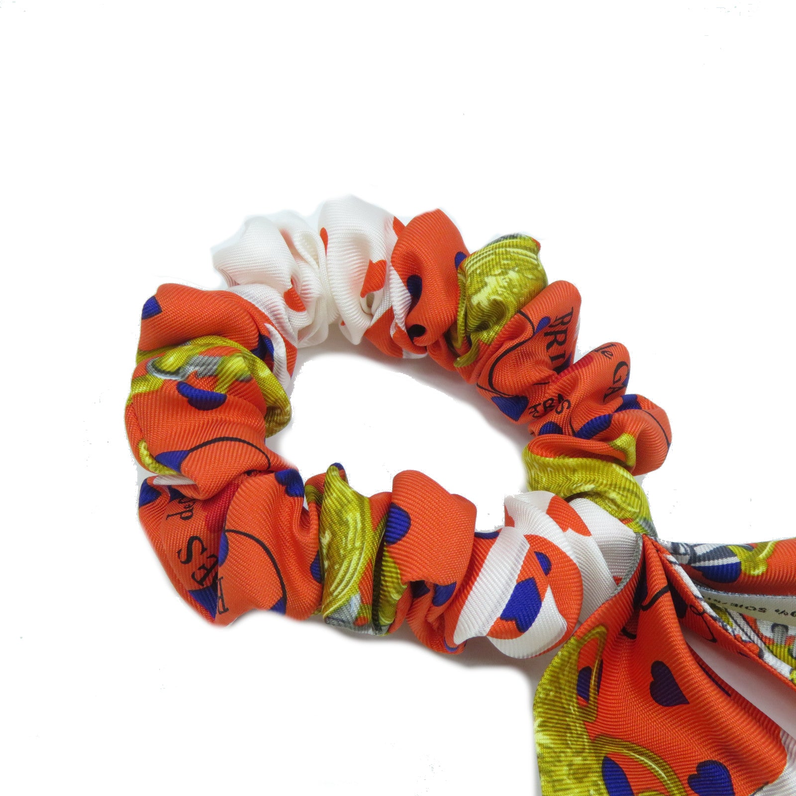 HERMES 【激減優惠】絲質Hair Rubber髮圈橙色/白色