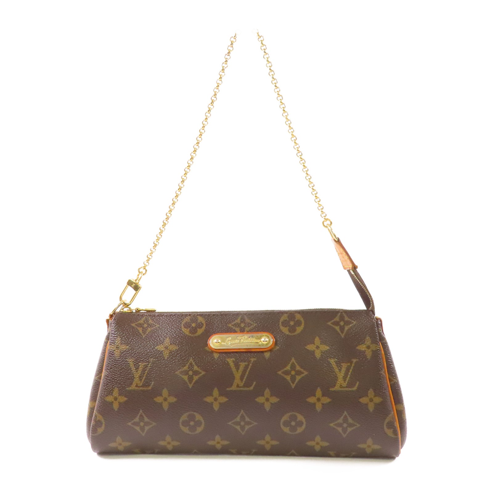 LOUIS VUITTON Monogram Eva金扣鏈帶肩背袋棕色