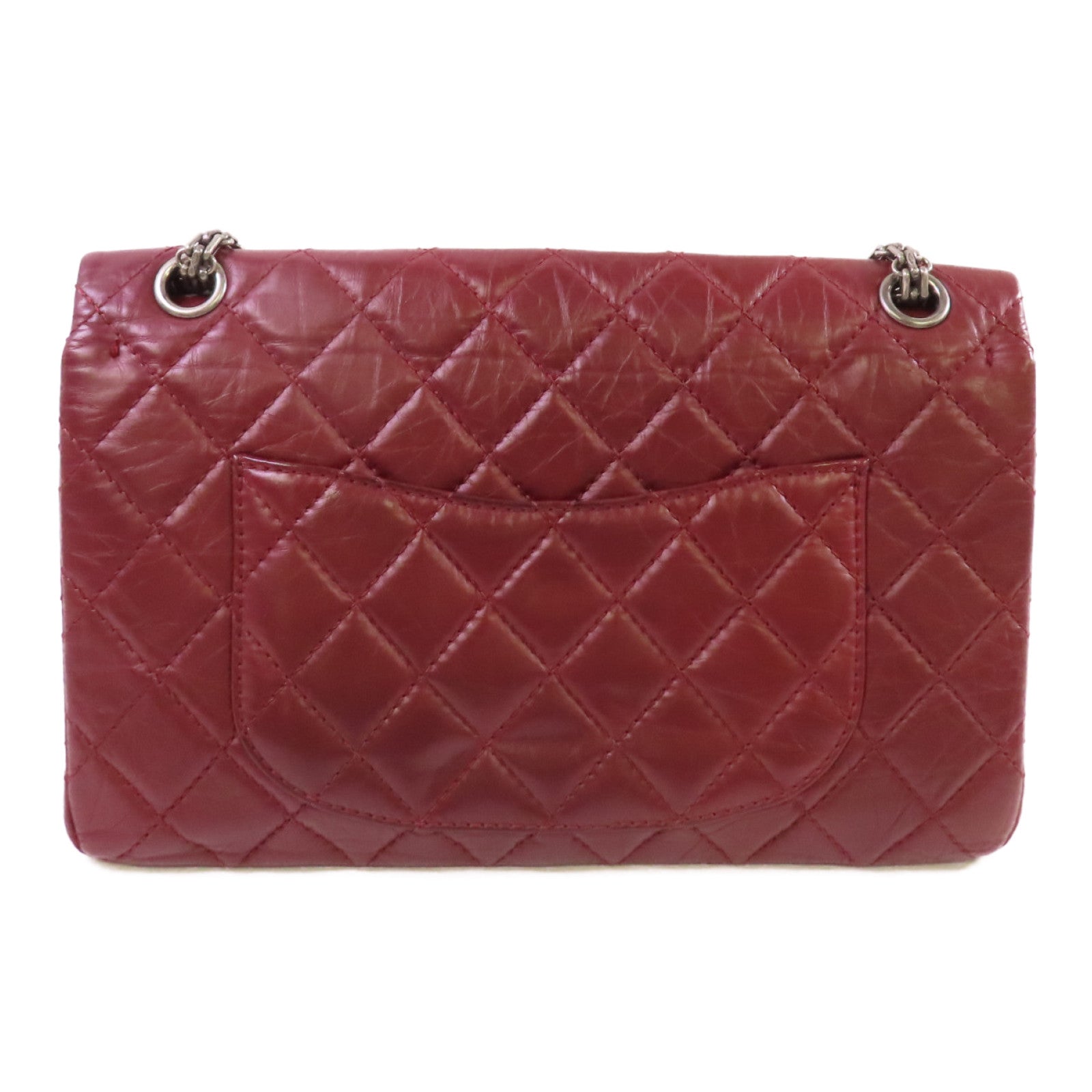 CHANEL 【激減優惠】菱格牛皮皮革Chanel 2.55 Chain Shoulder Bag銀扣鏈帶肩背袋酒紅色
