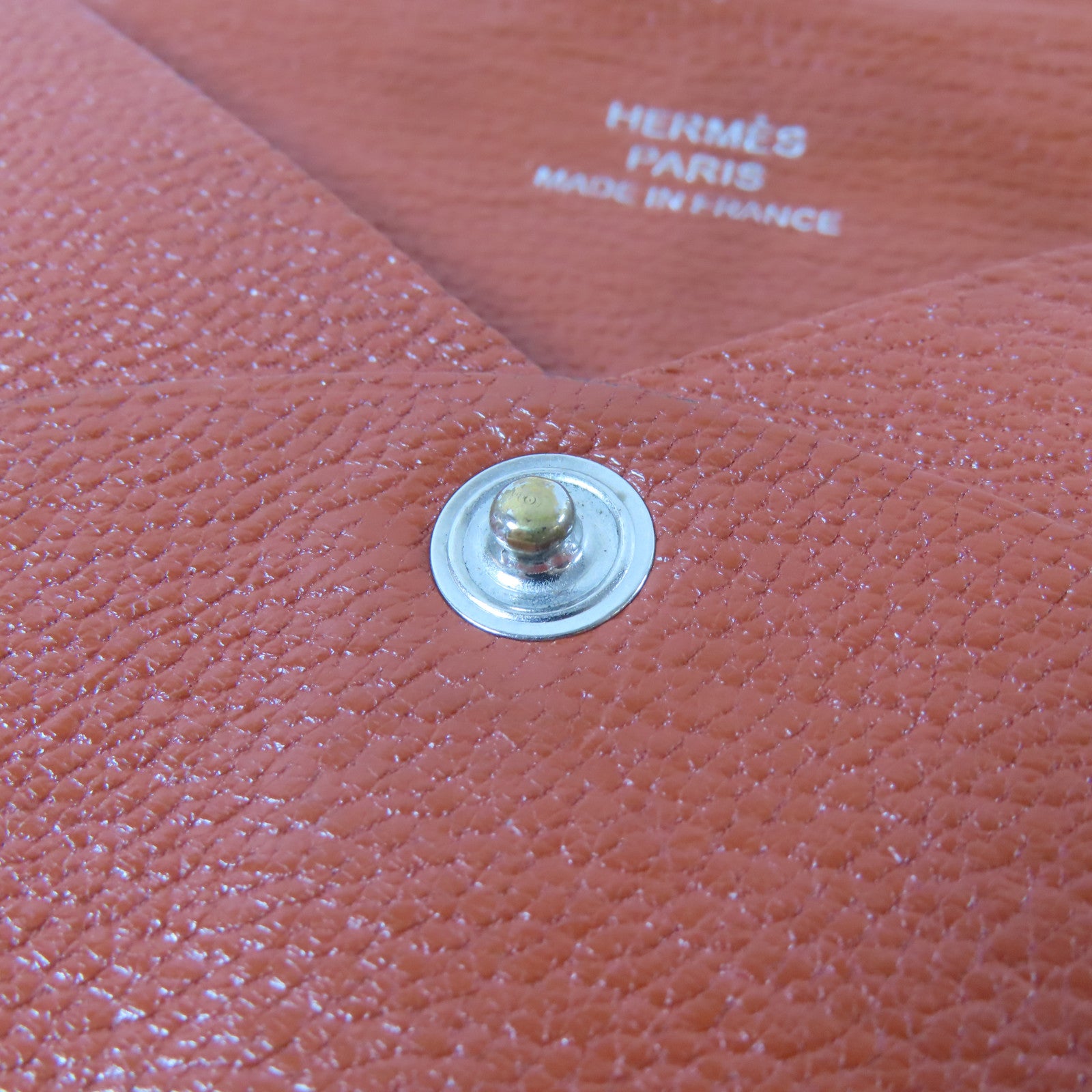 HERMES 【激減優惠】Chevre皮革Calvi銀扣卡片套橙色