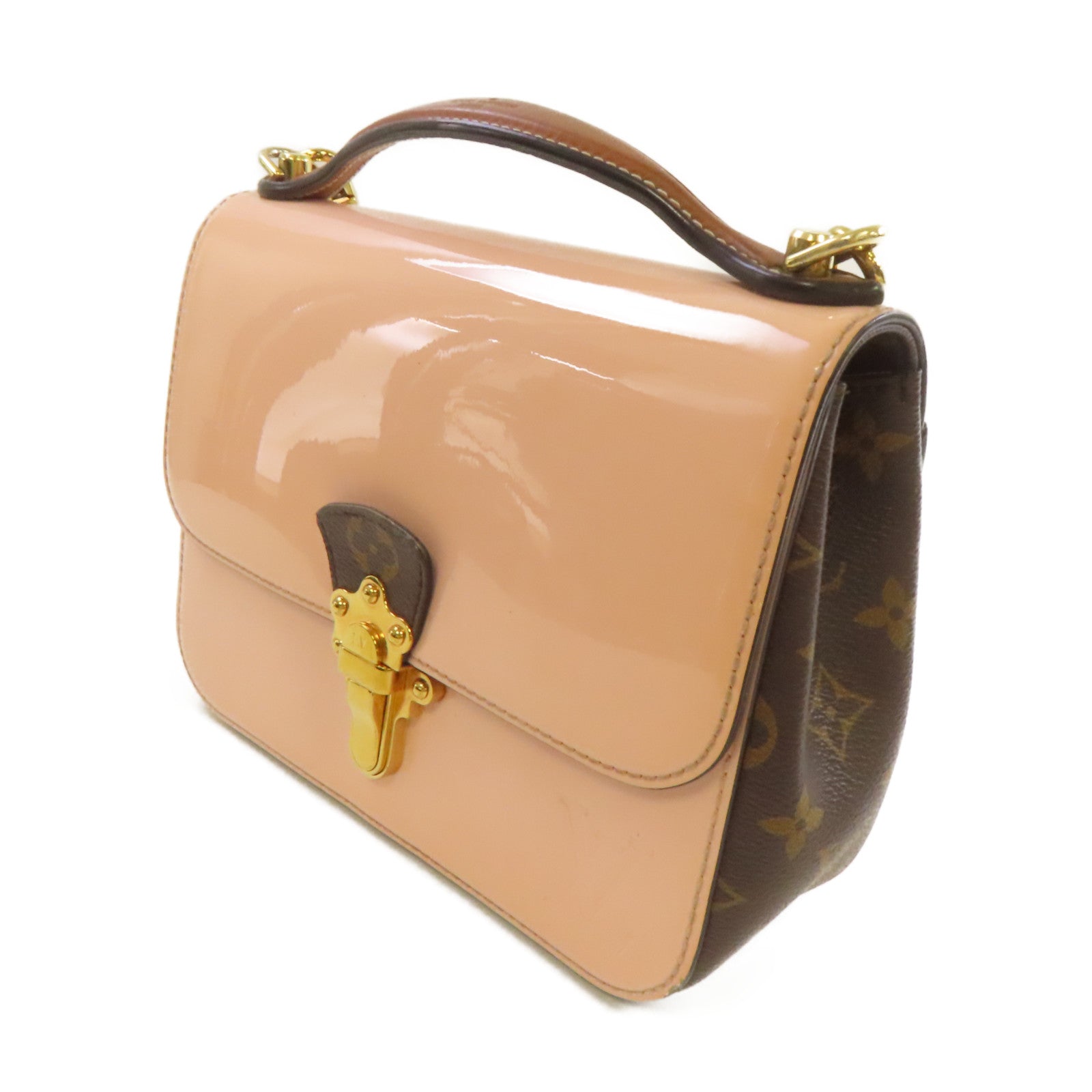 LOUIS VUITTON 【激減優惠】Vernis/Monogram Cherrywood BB 2Way Shoulder Bag金扣手挽肩背兩用袋粉紅色/啡色