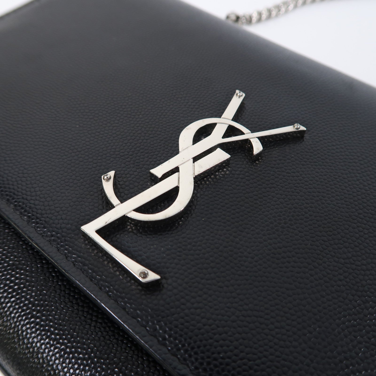 YVES SAINT LAURENT 牛皮皮革Kate Medium銀扣鏈帶肩背袋黑色