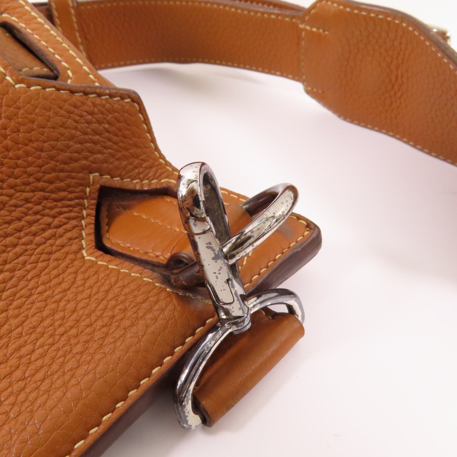 HERMES Clemence皮革Jypsiere 34銀扣肩背袋37 Gold