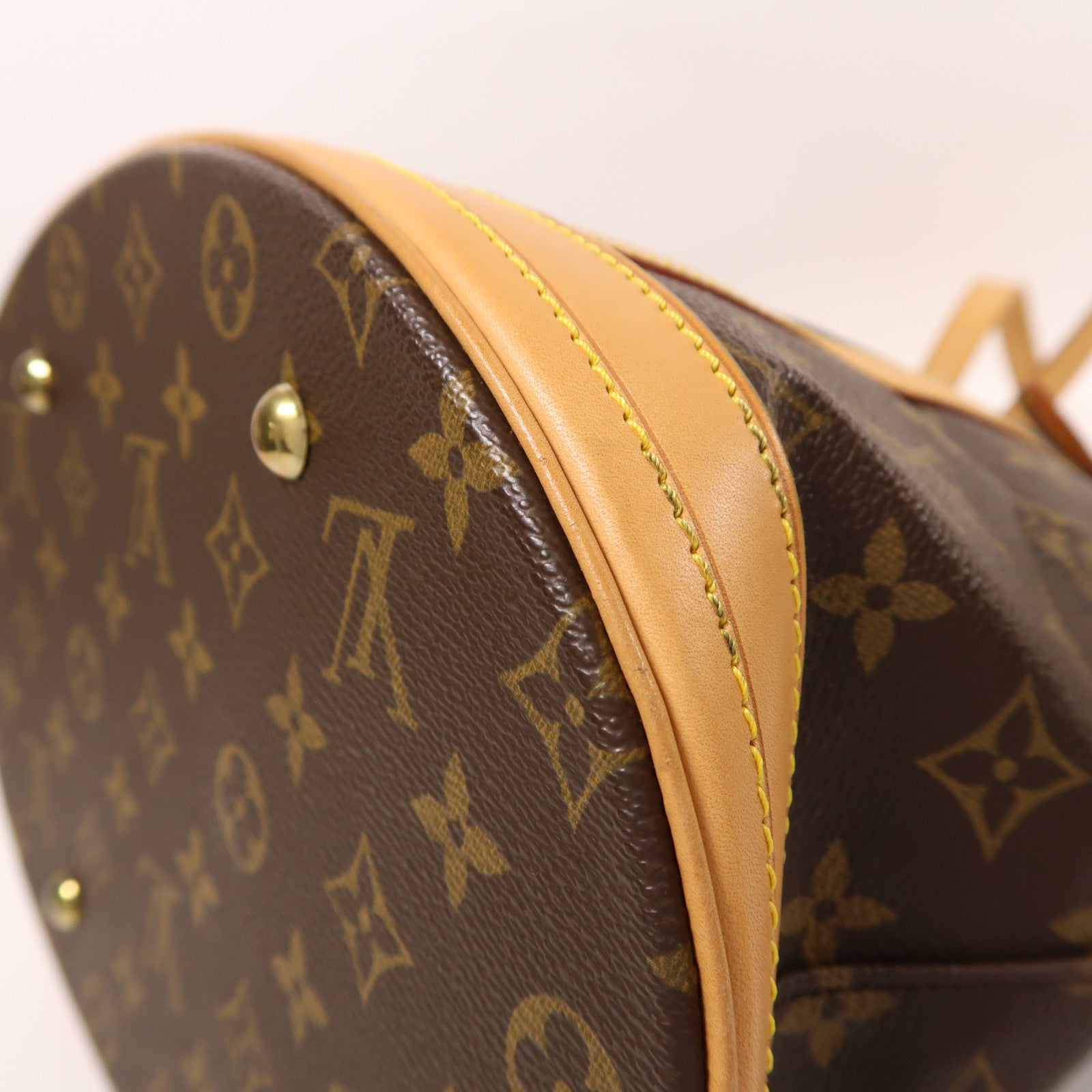 LOUIS VUITTON Monogram Bucket GM金扣手挽袋棕色