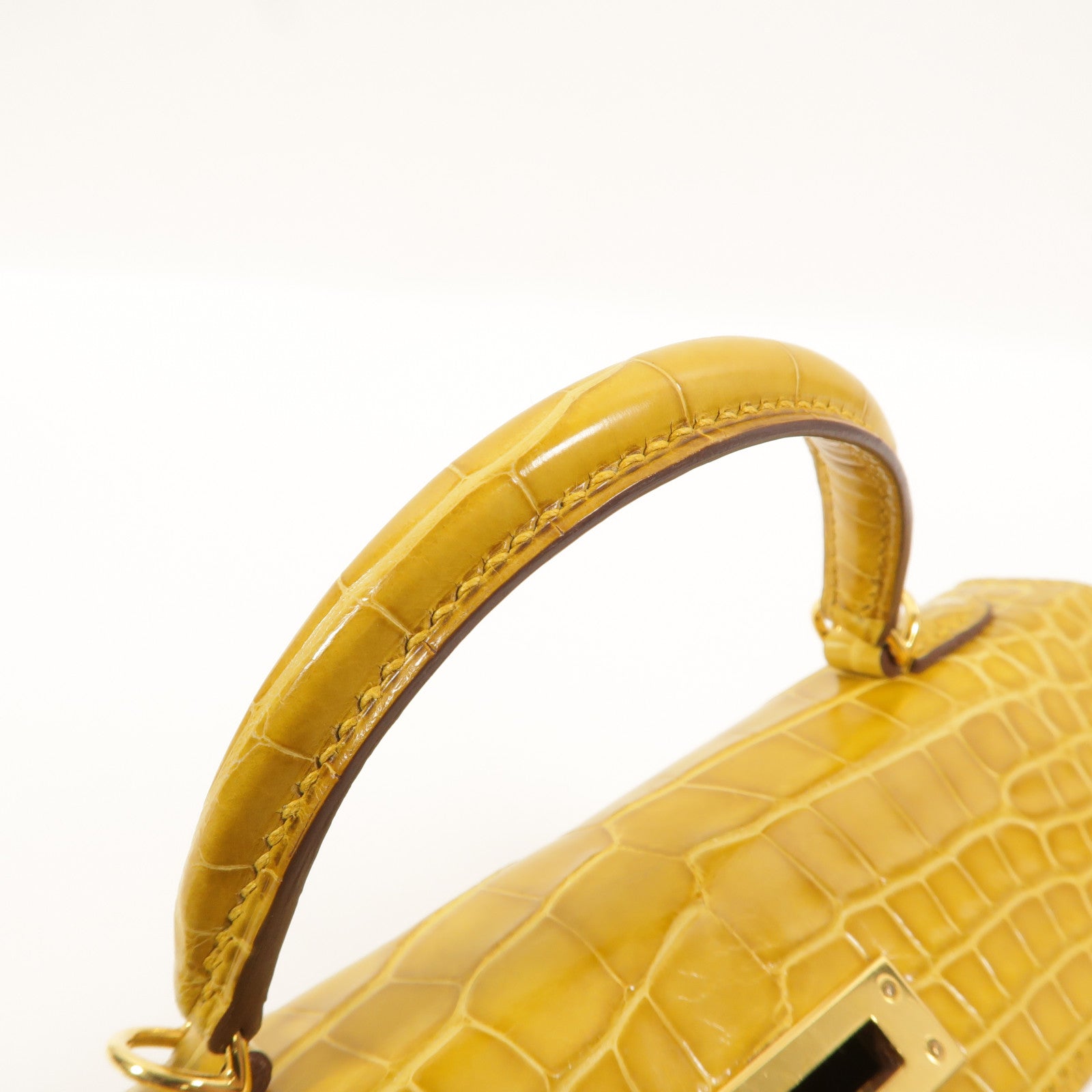 HERMES Alligator皮革Mini Kelly手挽肩背兩用袋Jaune Ambre