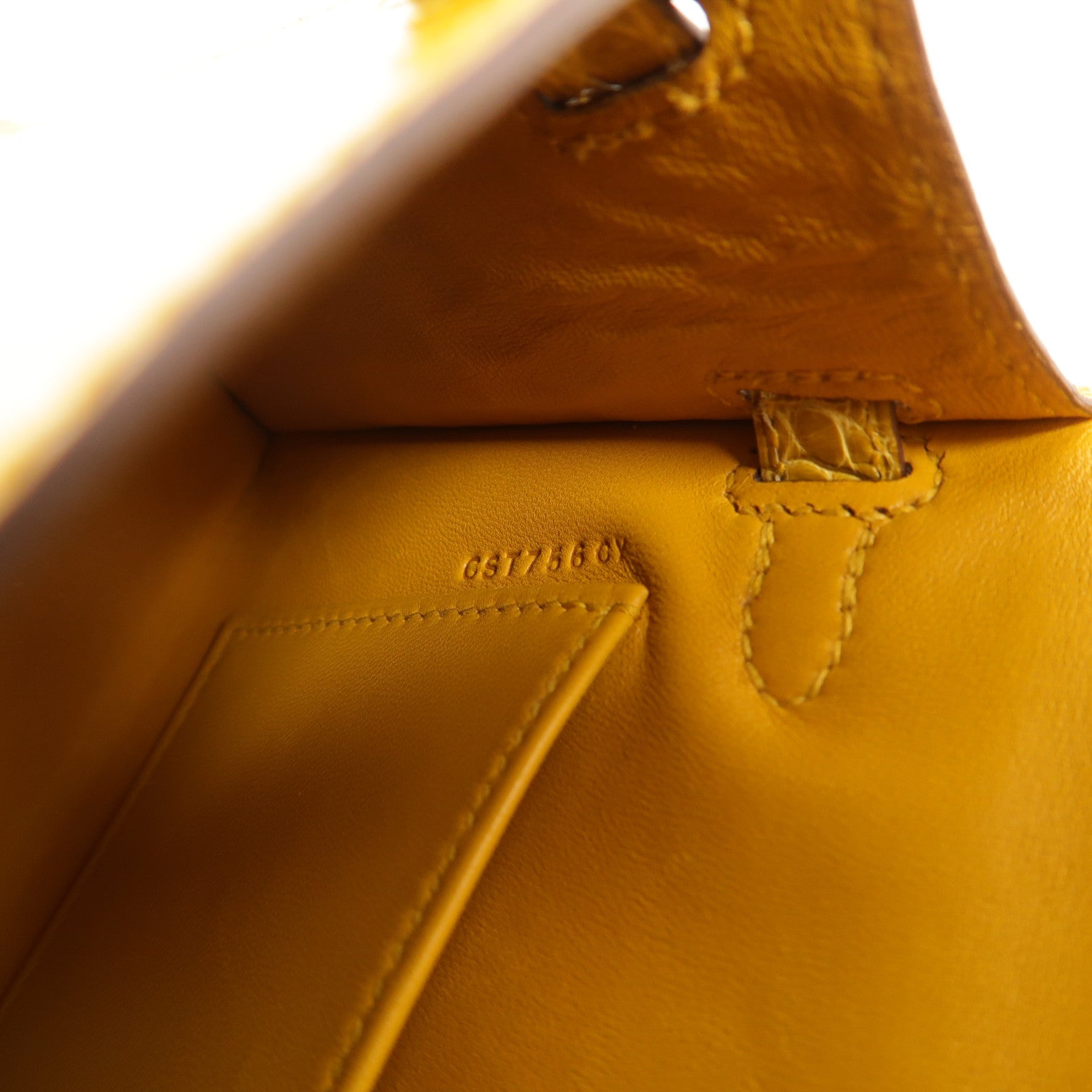 HERMES Alligator皮革Mini Kelly手挽肩背兩用袋Jaune Ambre