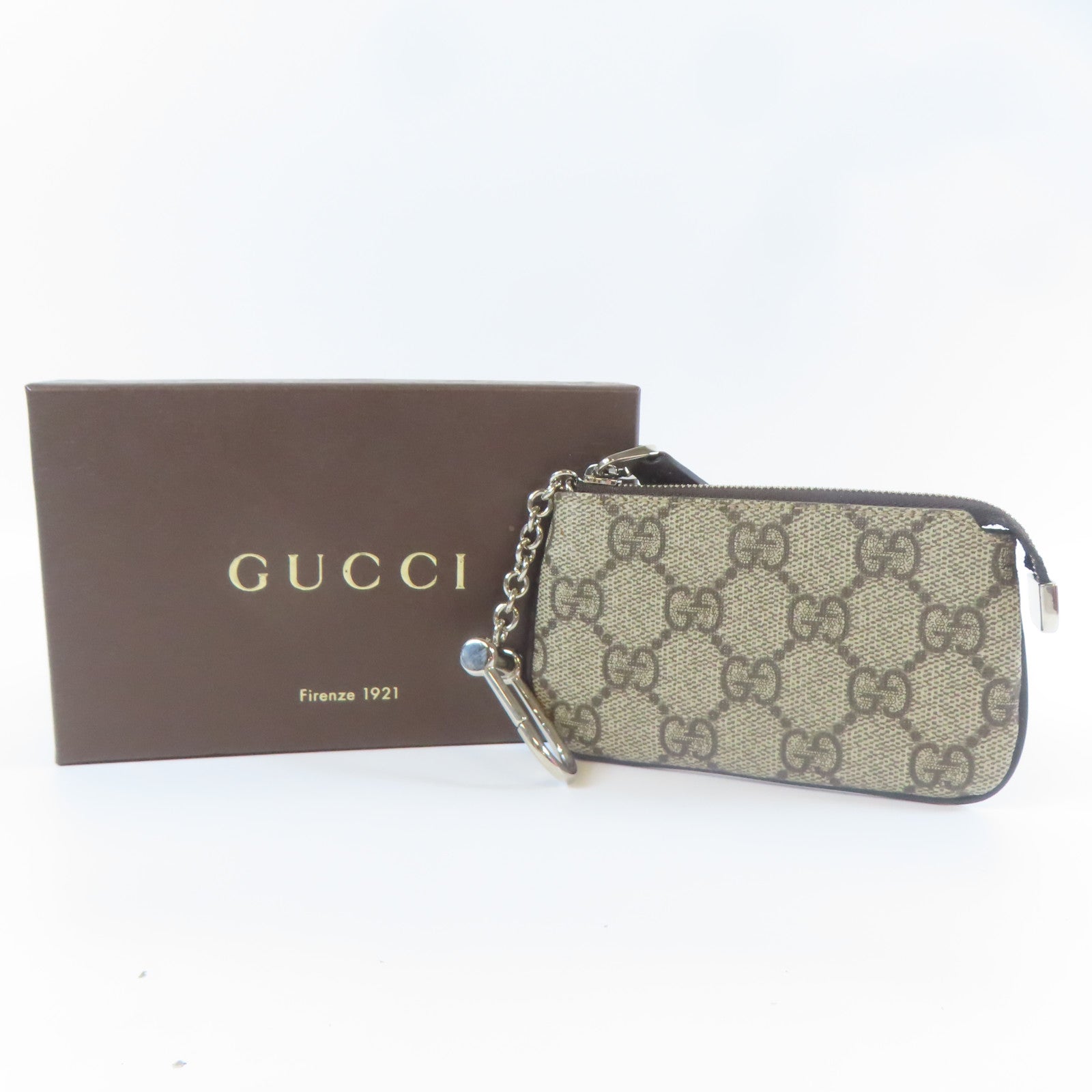 GUCCI 塗層帆布Coins Case銀扣零錢包卡其色