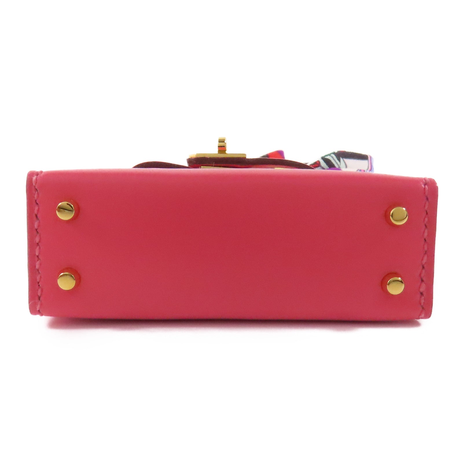 HERMES Tadelakt皮革Kelly Bag Charm金扣掛飾Rose Azalee