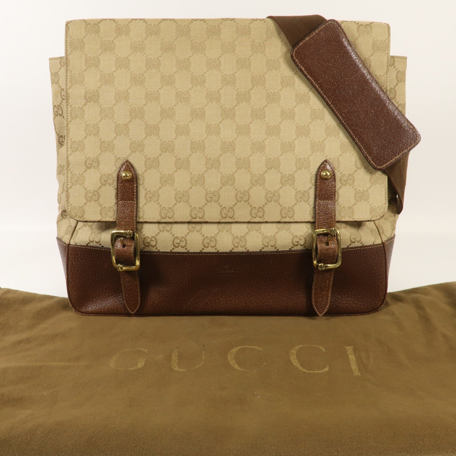 GUCCI 帆布Shoulder Bag金扣肩背袋