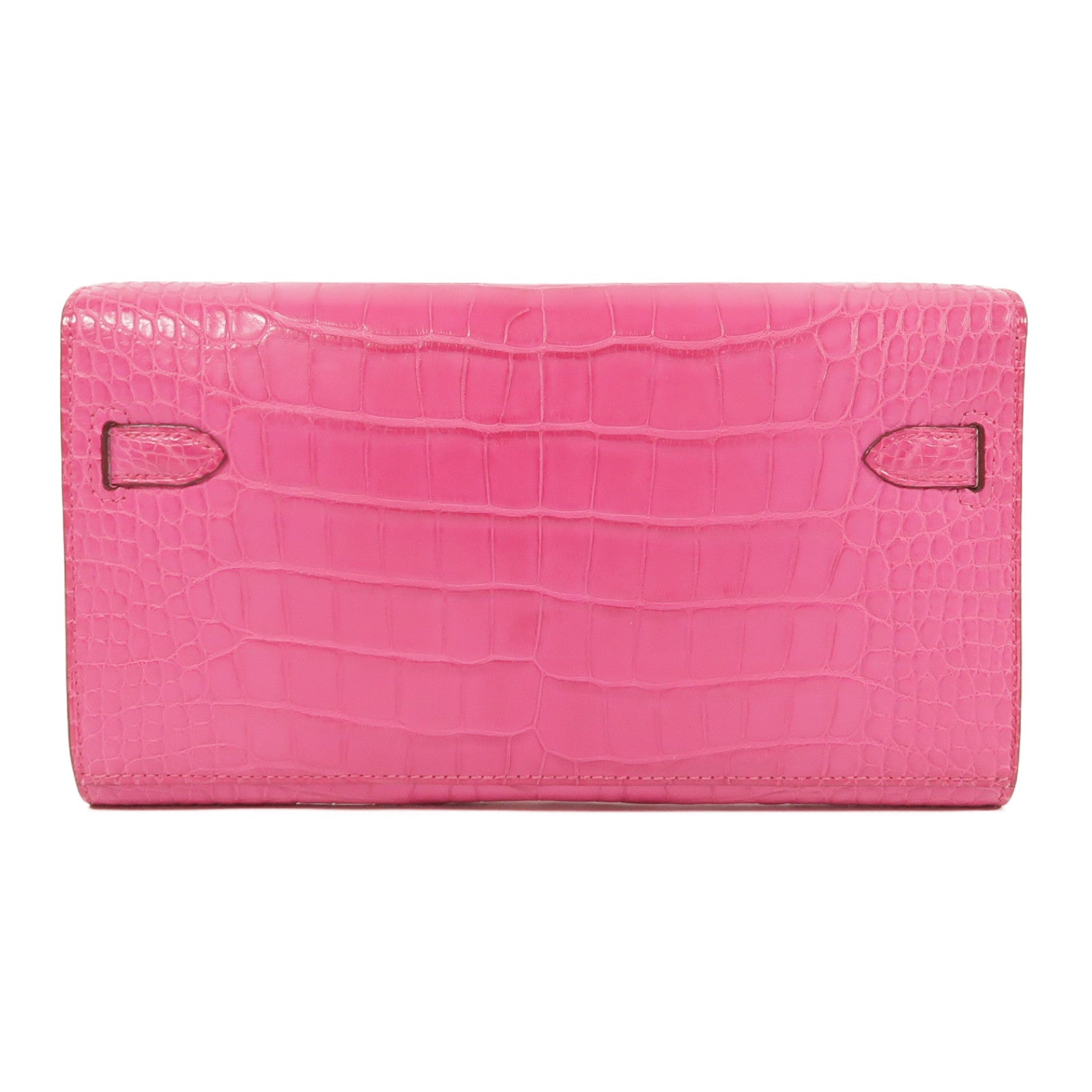 HERMES Alligator Mat皮革Kelly To Go銀扣肩背袋Rose Shocking