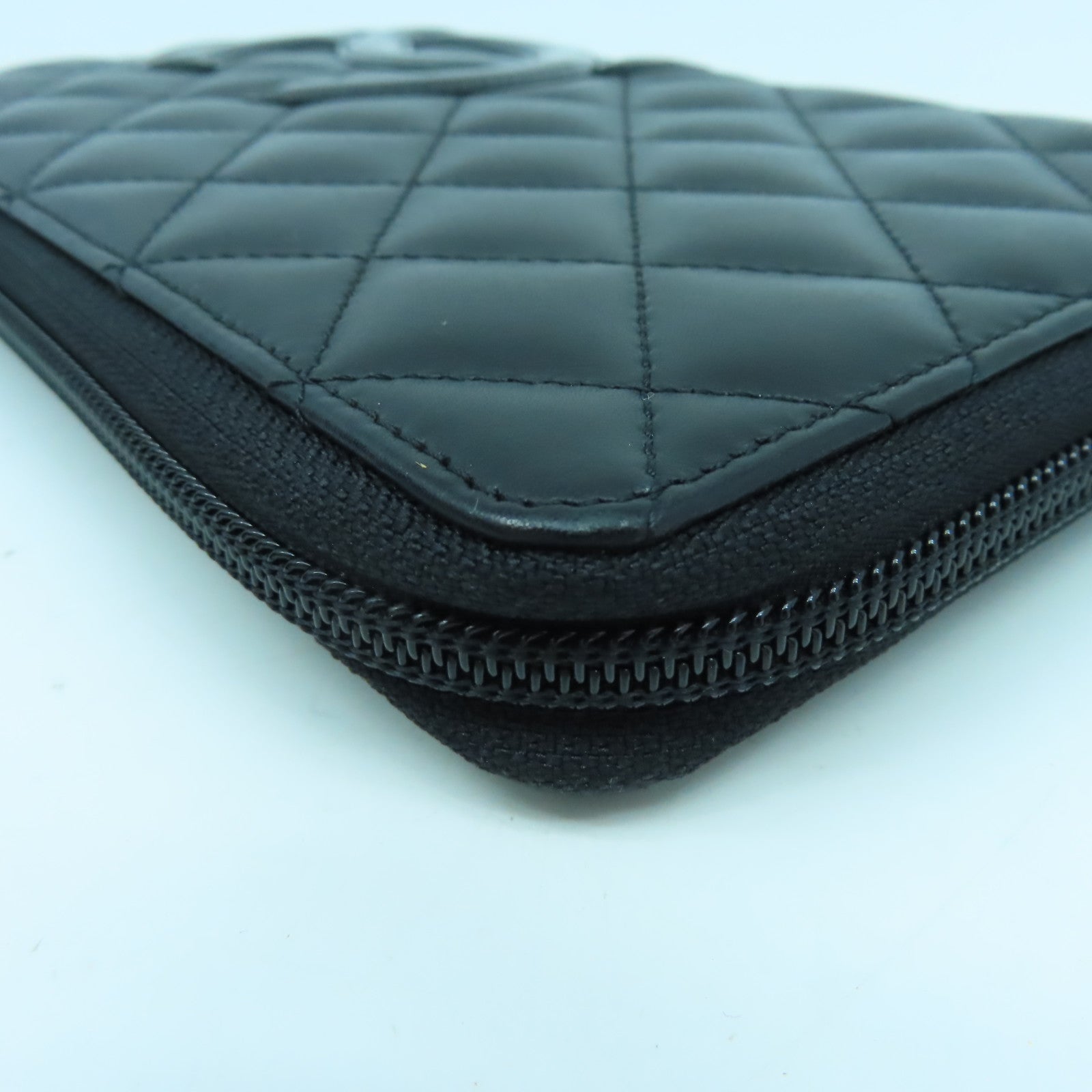 CHANEL 菱格牛皮皮革Cambon Wallet銀扣長錢包黑色