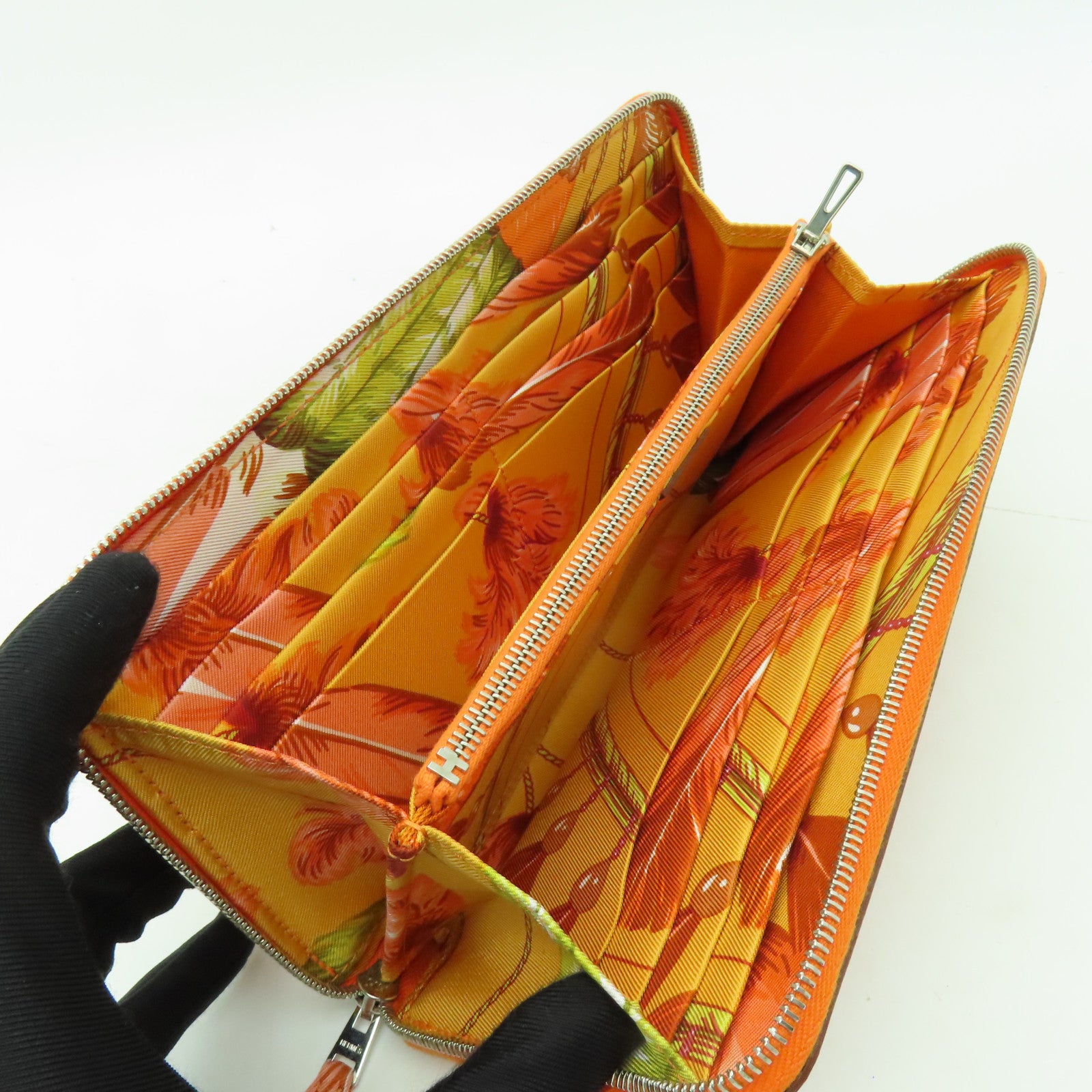 HERMES 【激減優惠】Epsom皮革Silk In Wallet銀扣長錢包橙色