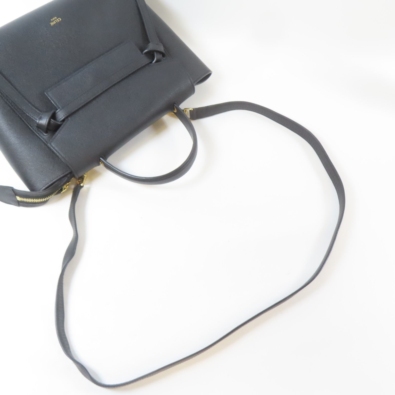 CELINE 牛皮皮革Belt Bag金扣手挽肩背兩用袋黑色