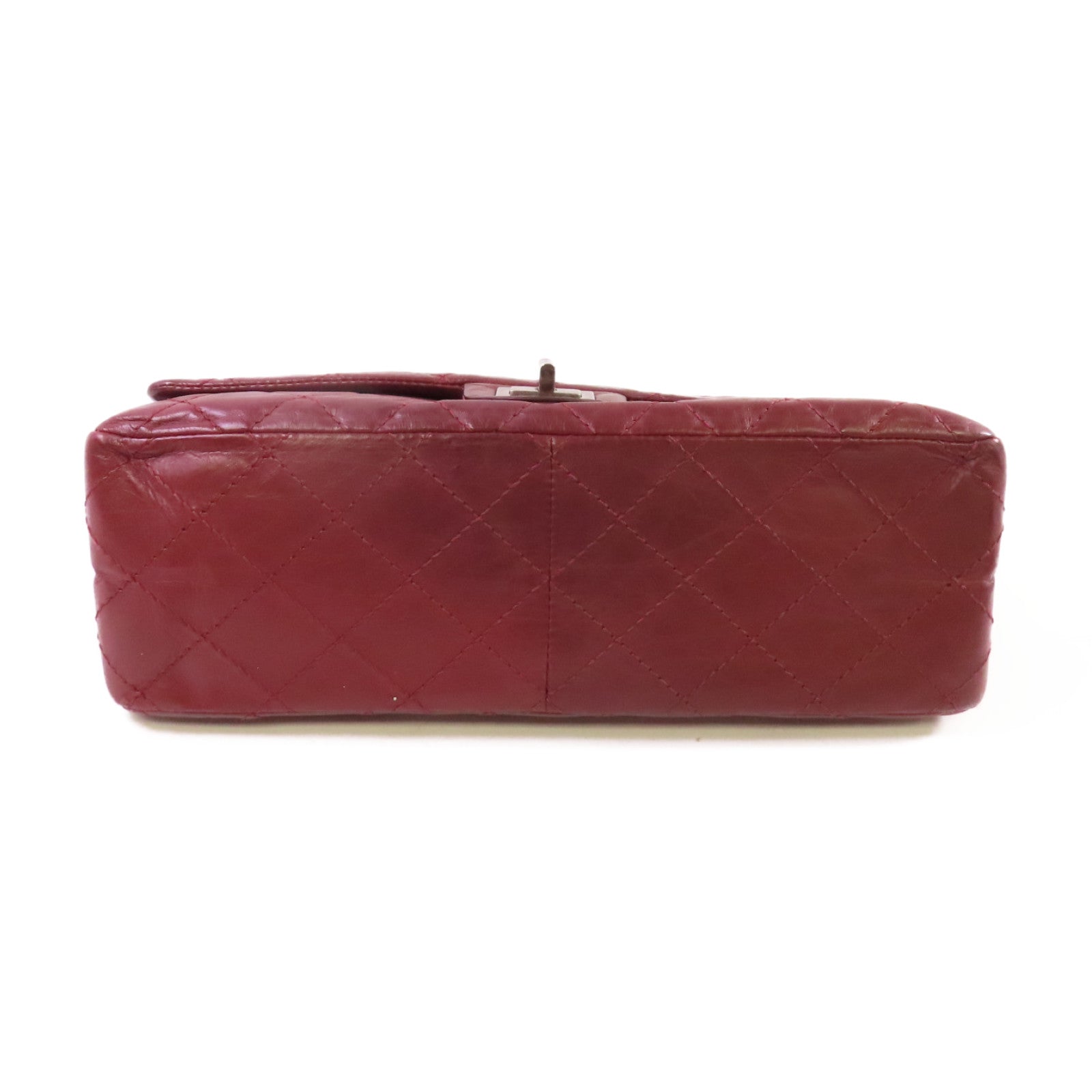 CHANEL 【激減優惠】菱格牛皮皮革Chanel 2.55 Chain Shoulder Bag銀扣鏈帶肩背袋酒紅色