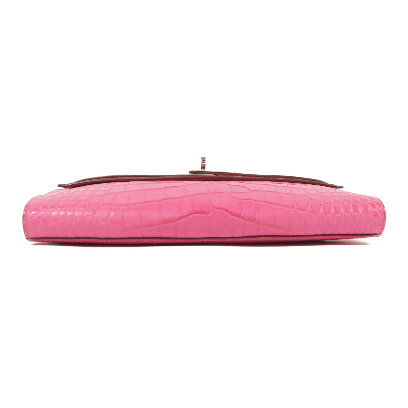 HERMES Alligator Mat皮革Kelly To Go銀扣肩背袋Rose Shocking