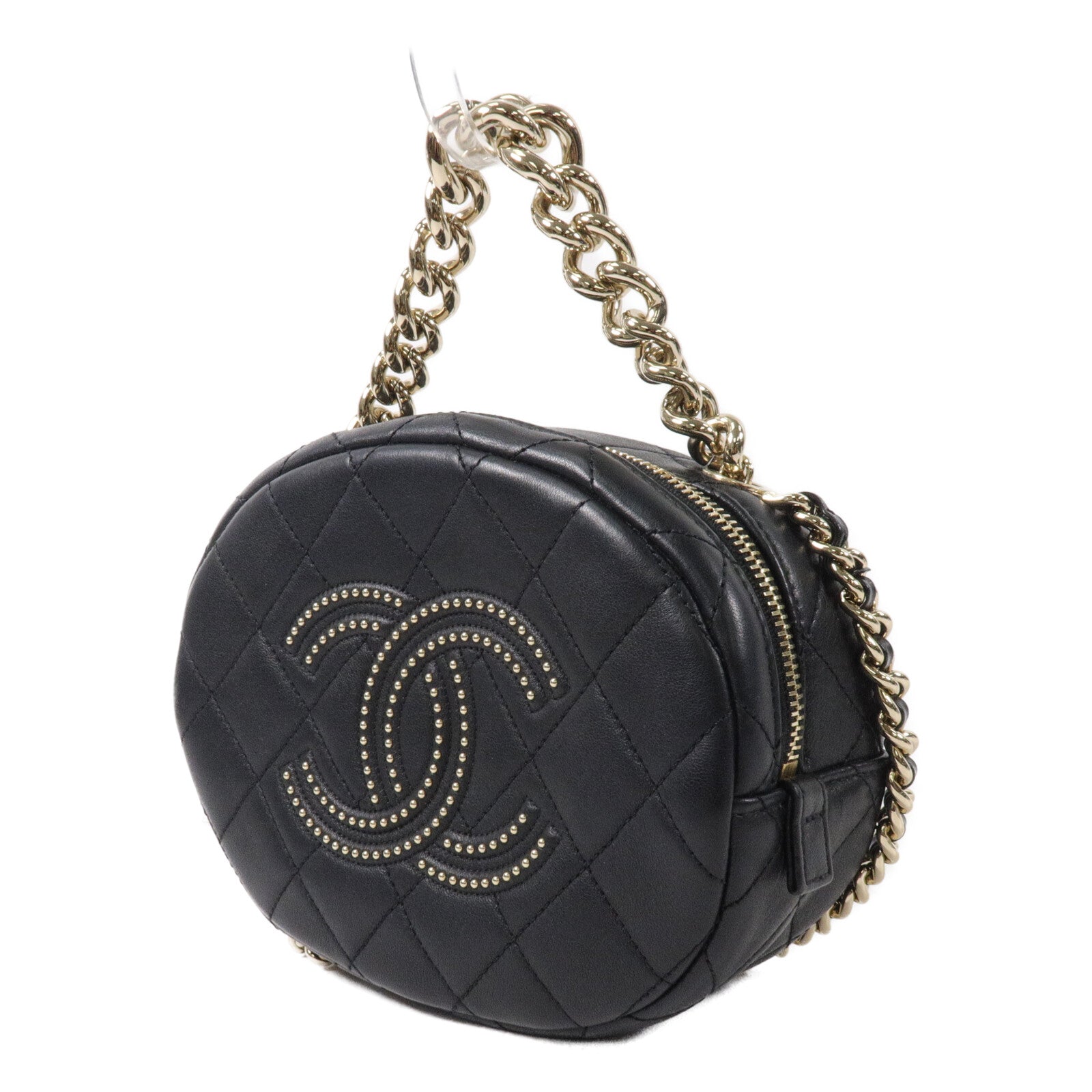CHANEL 牛皮皮革Chain Handle Studded CC鏈帶手挽肩背兩用袋