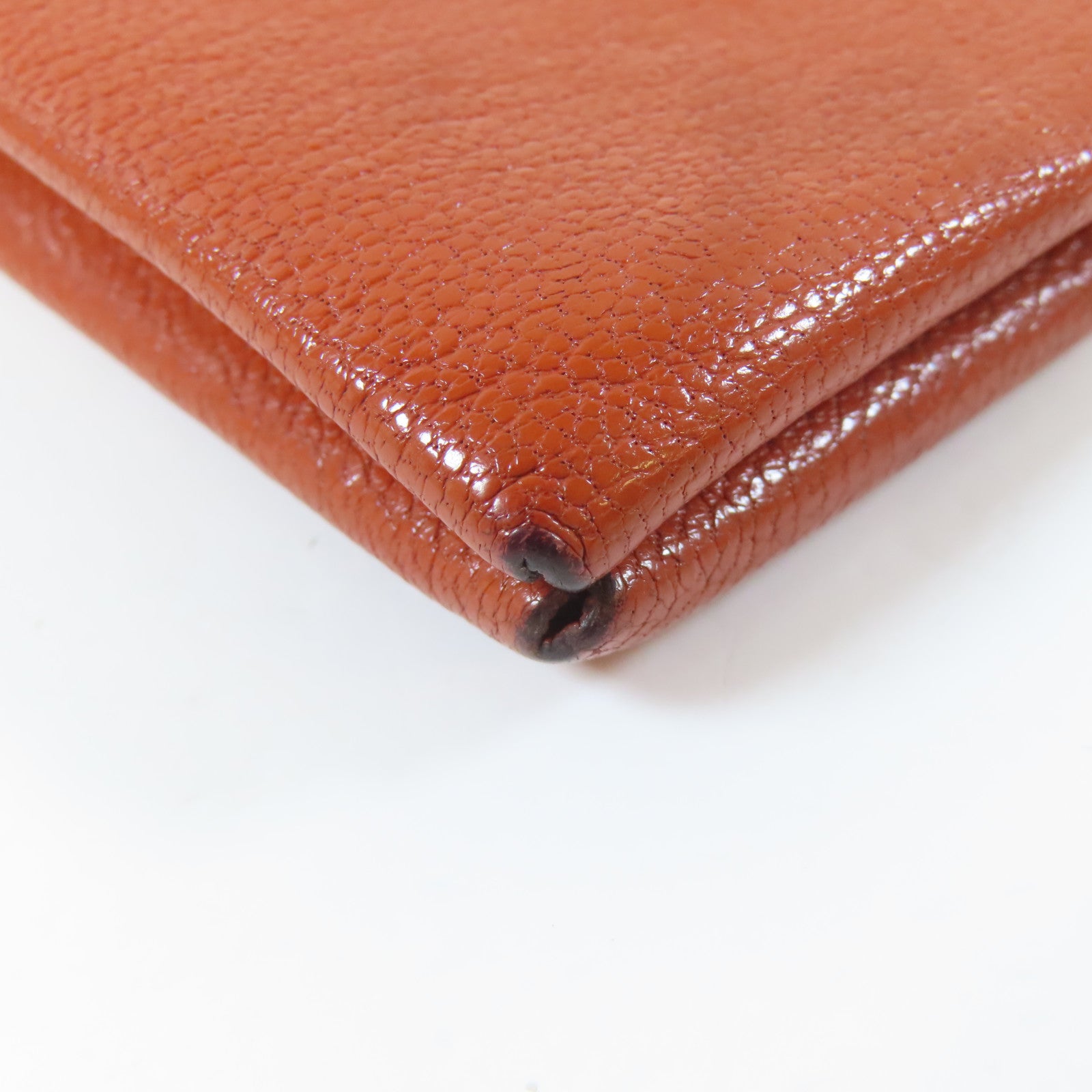 HERMES 【激減優惠】Chevre皮革Calvi銀扣卡片套橙色