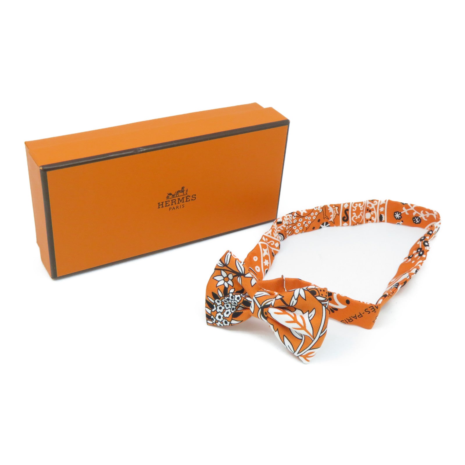 HERMES 【激減優惠】絲質Bowtie銀扣煲呔(蝶形領結)橙色/白色