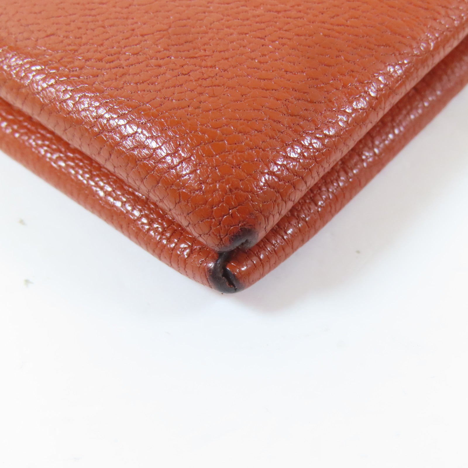 HERMES 【激減優惠】Chevre皮革Calvi銀扣卡片套橙色