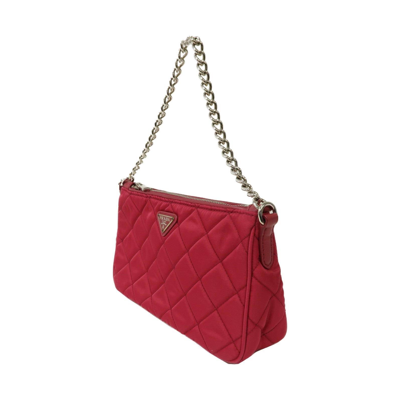 PRADA 尼龍Hand Bag銀扣手挽肩背兩用袋粉紅色