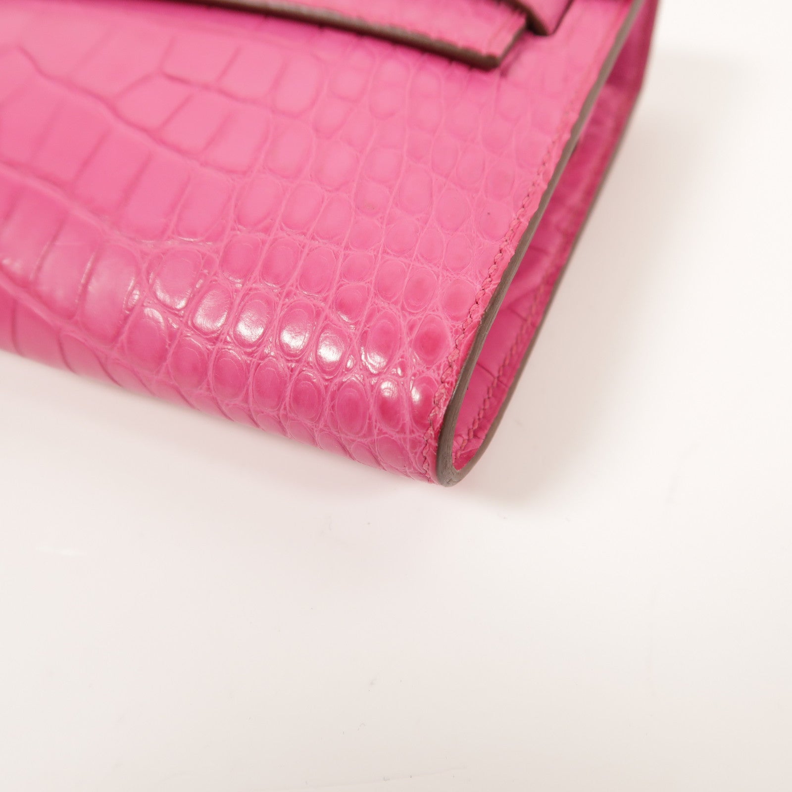 HERMES Alligator Mat皮革Kelly To Go銀扣肩背袋Rose Shocking