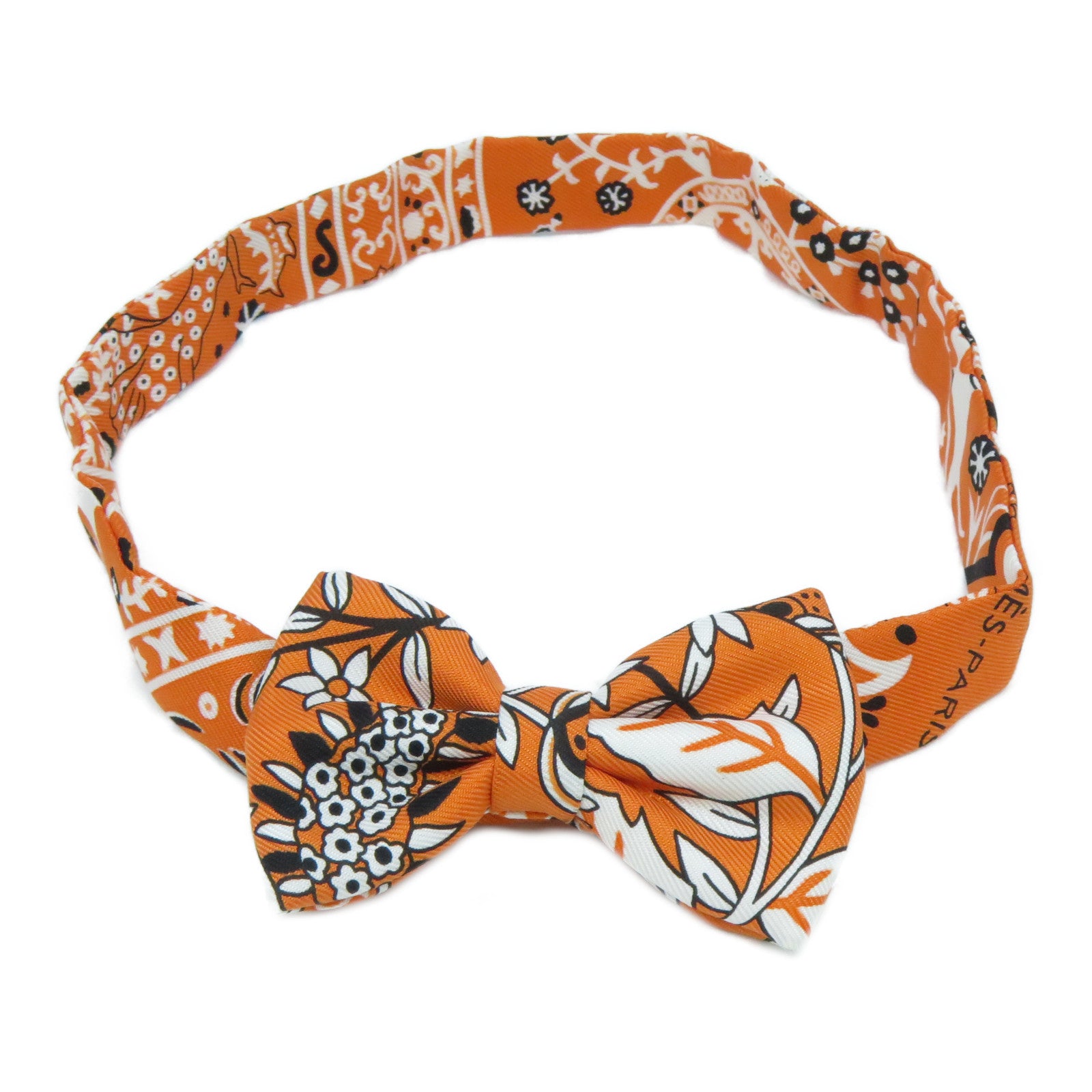 HERMES 【激減優惠】絲質Bowtie銀扣煲呔(蝶形領結)橙色/白色