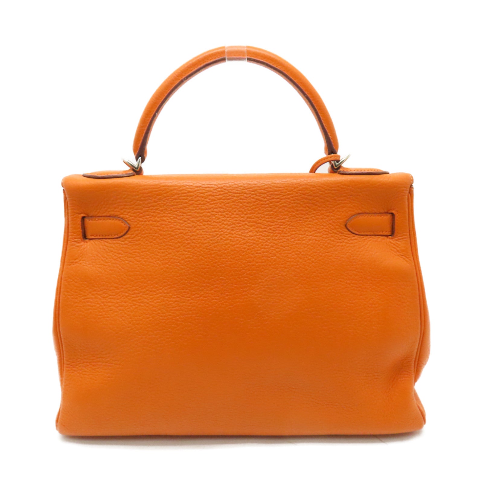 HERMES **【激減優惠】Clemence皮革Kelly 32銀扣手挽肩背兩用袋Orange橙色