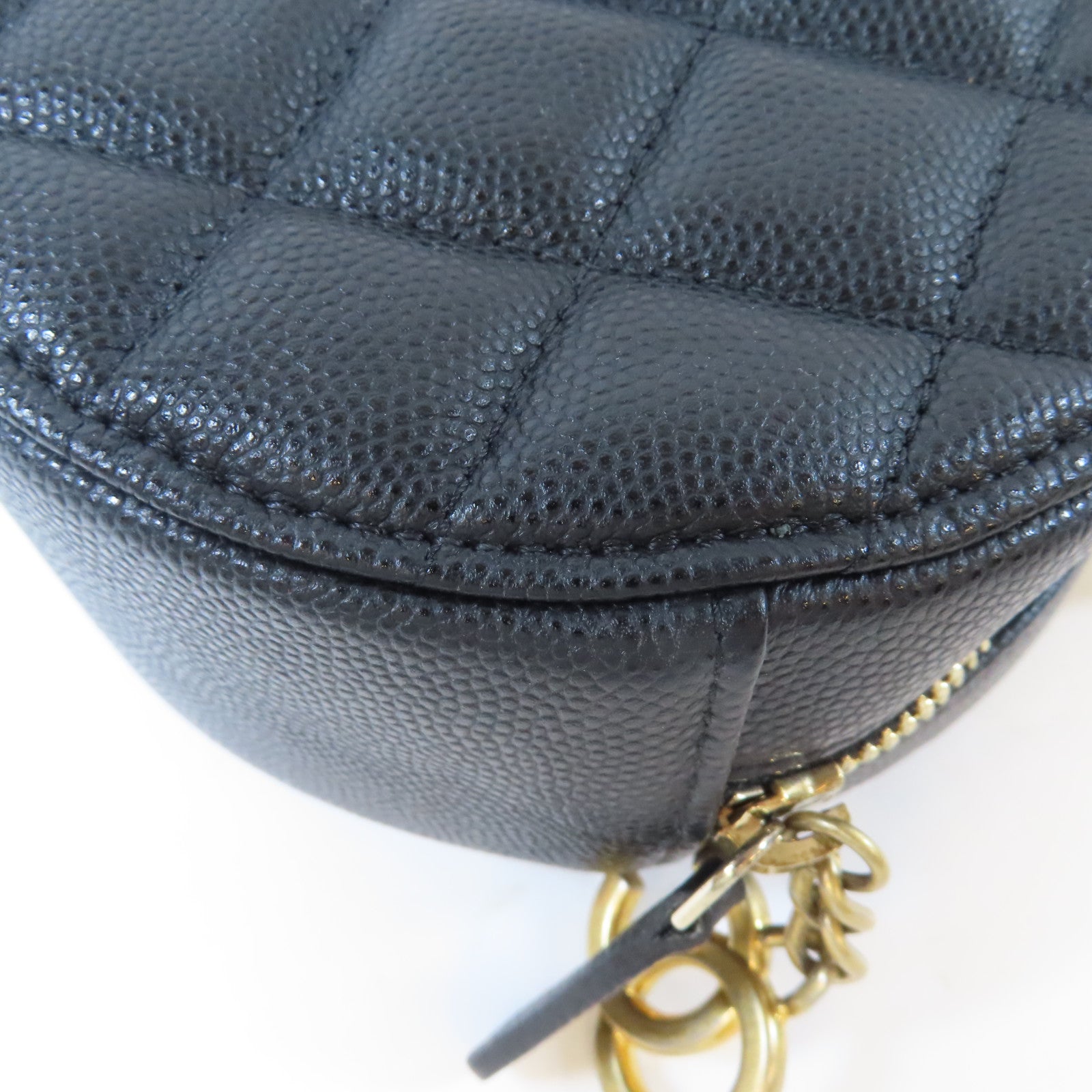 CHANEL 【激減優惠】菱格Caviar皮革Round Chain Bag金扣鏈帶手挽肩背兩用袋黑色