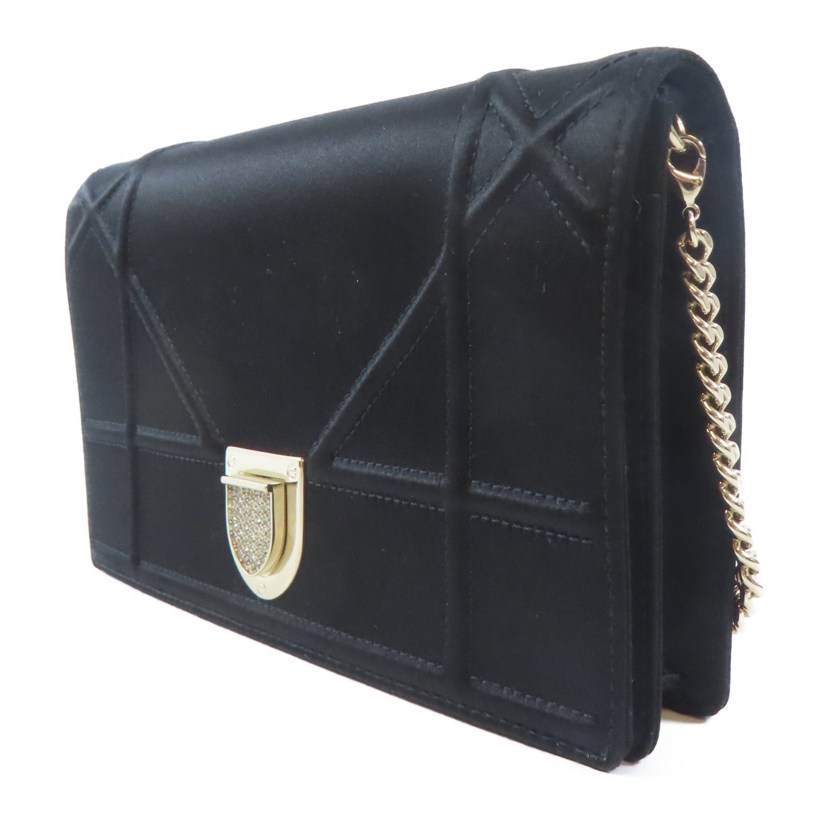Dior 絲質Diorama Bag金扣鏈帶肩背袋黑色