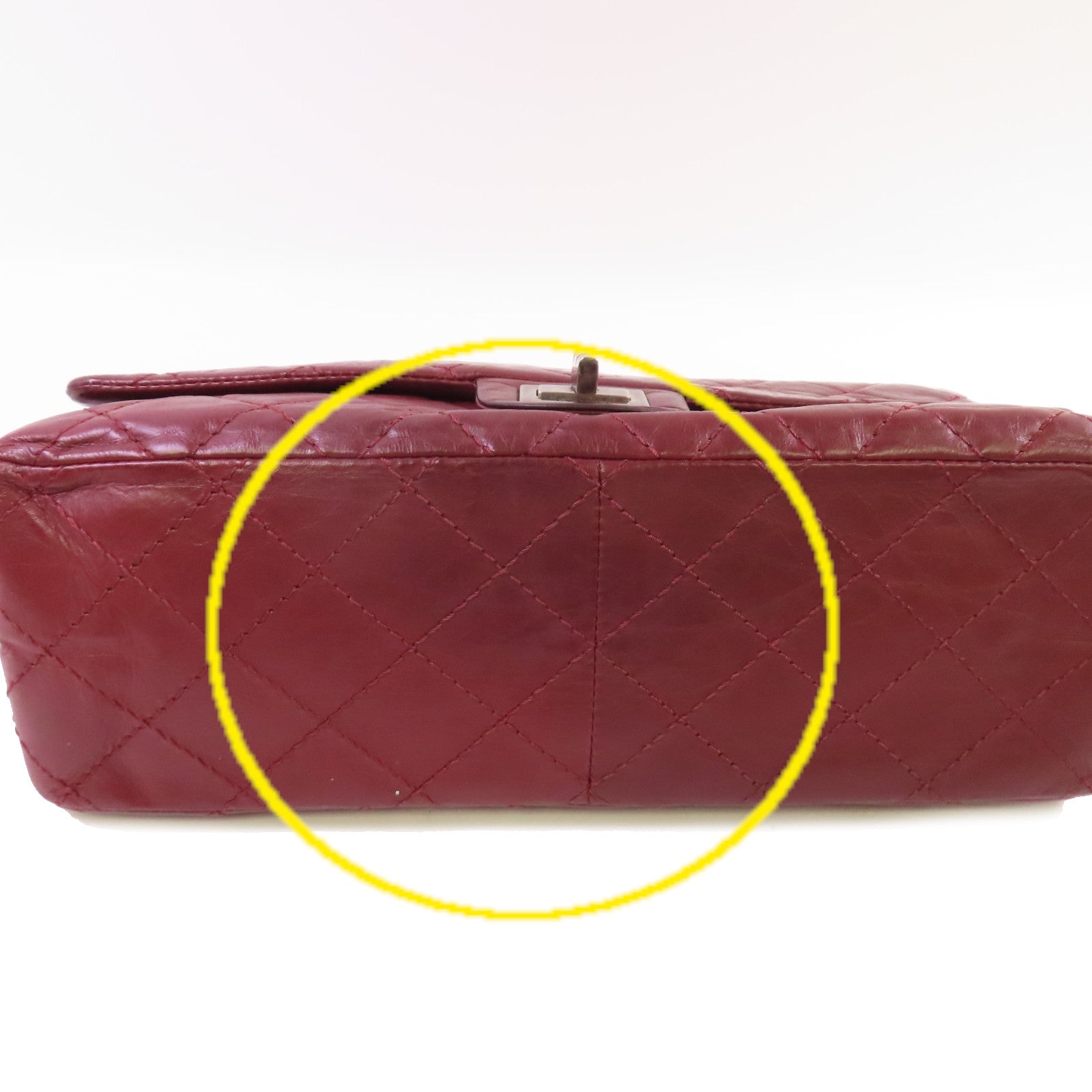 CHANEL 【激減優惠】菱格牛皮皮革Chanel 2.55 Chain Shoulder Bag銀扣鏈帶肩背袋酒紅色