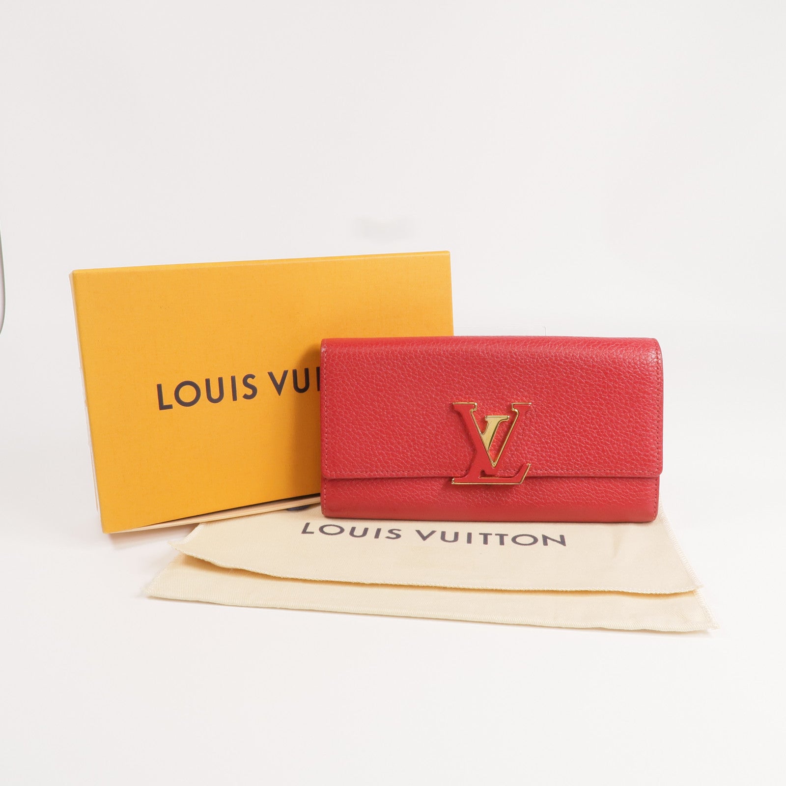 LOUIS VUITTON 牛皮皮革Portefeuille Capucines金扣長錢包