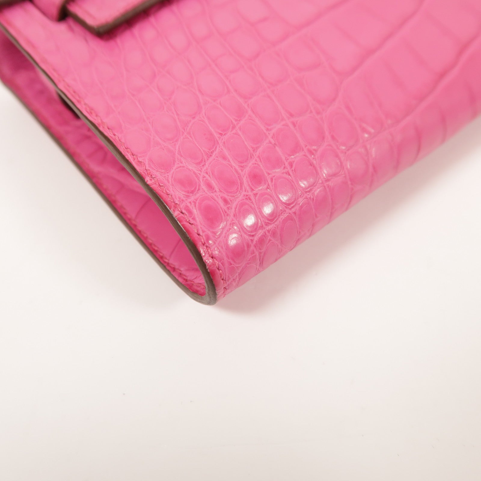 HERMES Alligator Mat皮革Kelly To Go銀扣肩背袋Rose Shocking