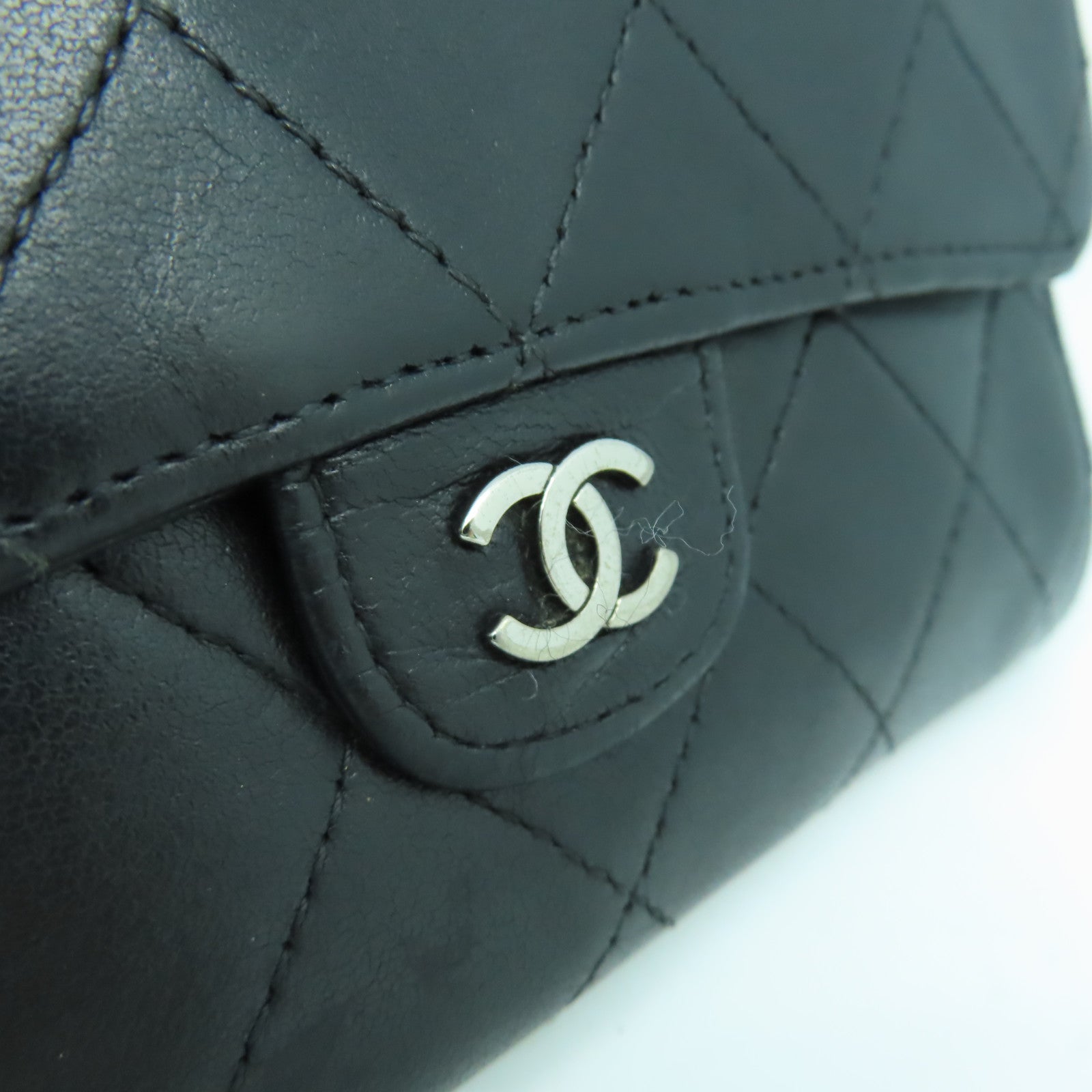 CHANEL 菱格牛皮皮革Wallet銀扣錢包黒色