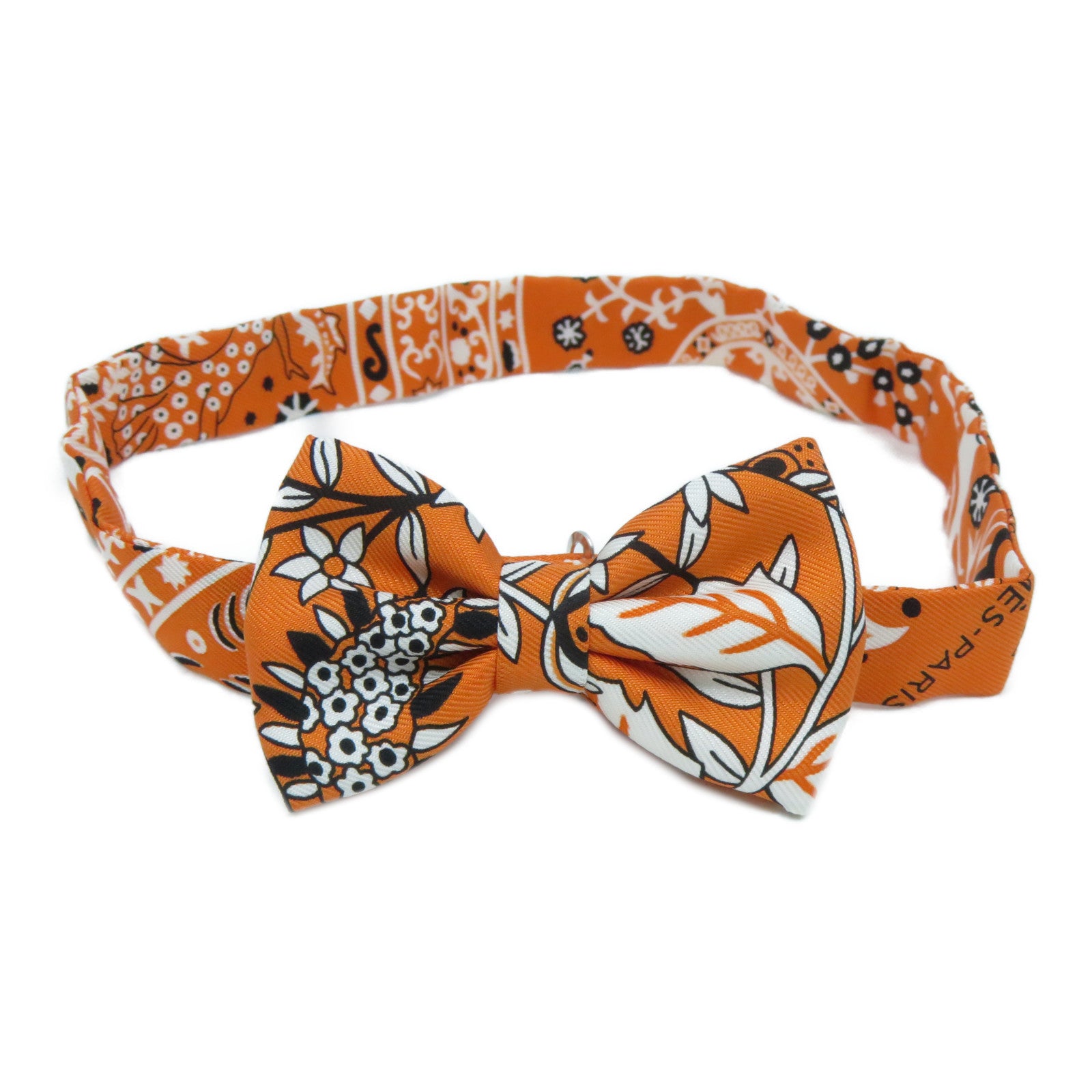 HERMES 【激減優惠】絲質Bowtie銀扣煲呔(蝶形領結)橙色/白色
