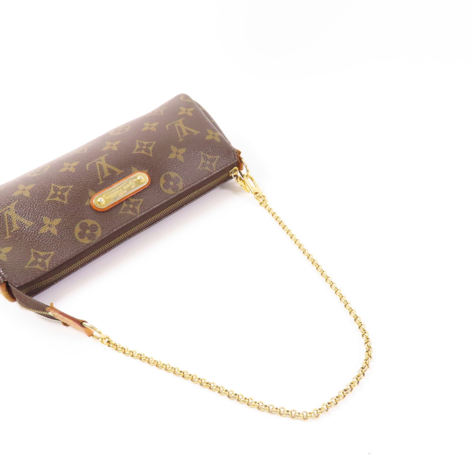 LOUIS VUITTON Monogram Eva金扣鏈帶肩背袋棕色