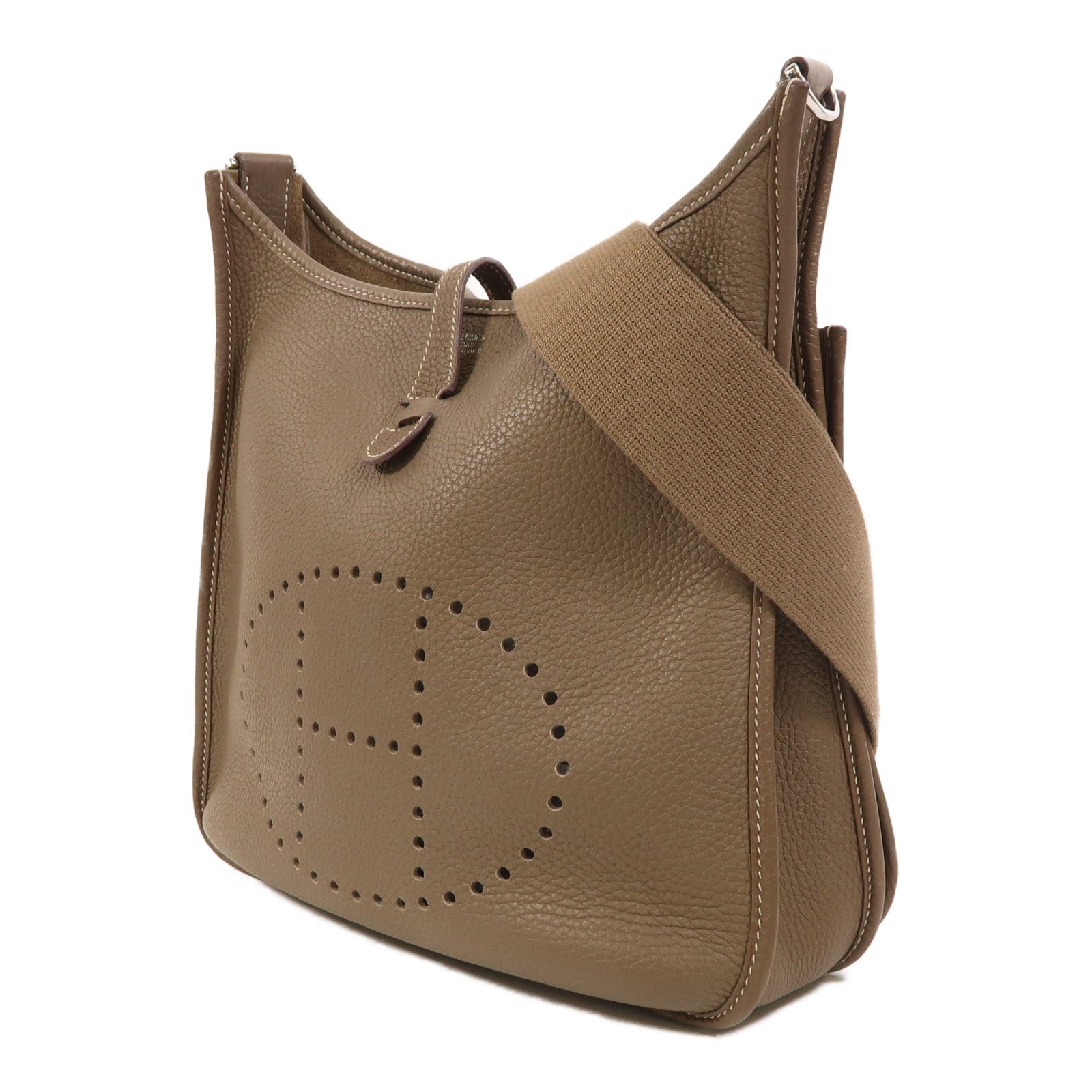 HERMES Clemence皮革Evelyne PM銀扣肩背袋Etoupe