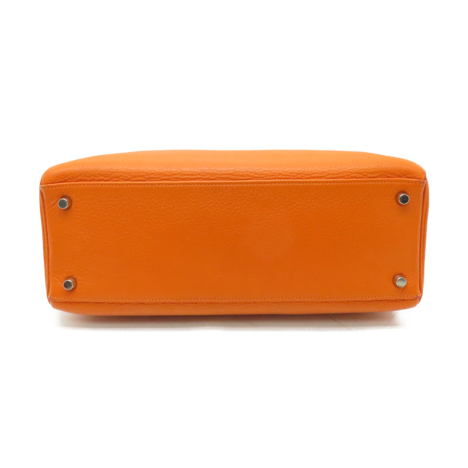 HERMES **【激減優惠】Clemence皮革Kelly 32銀扣手挽肩背兩用袋Orange橙色