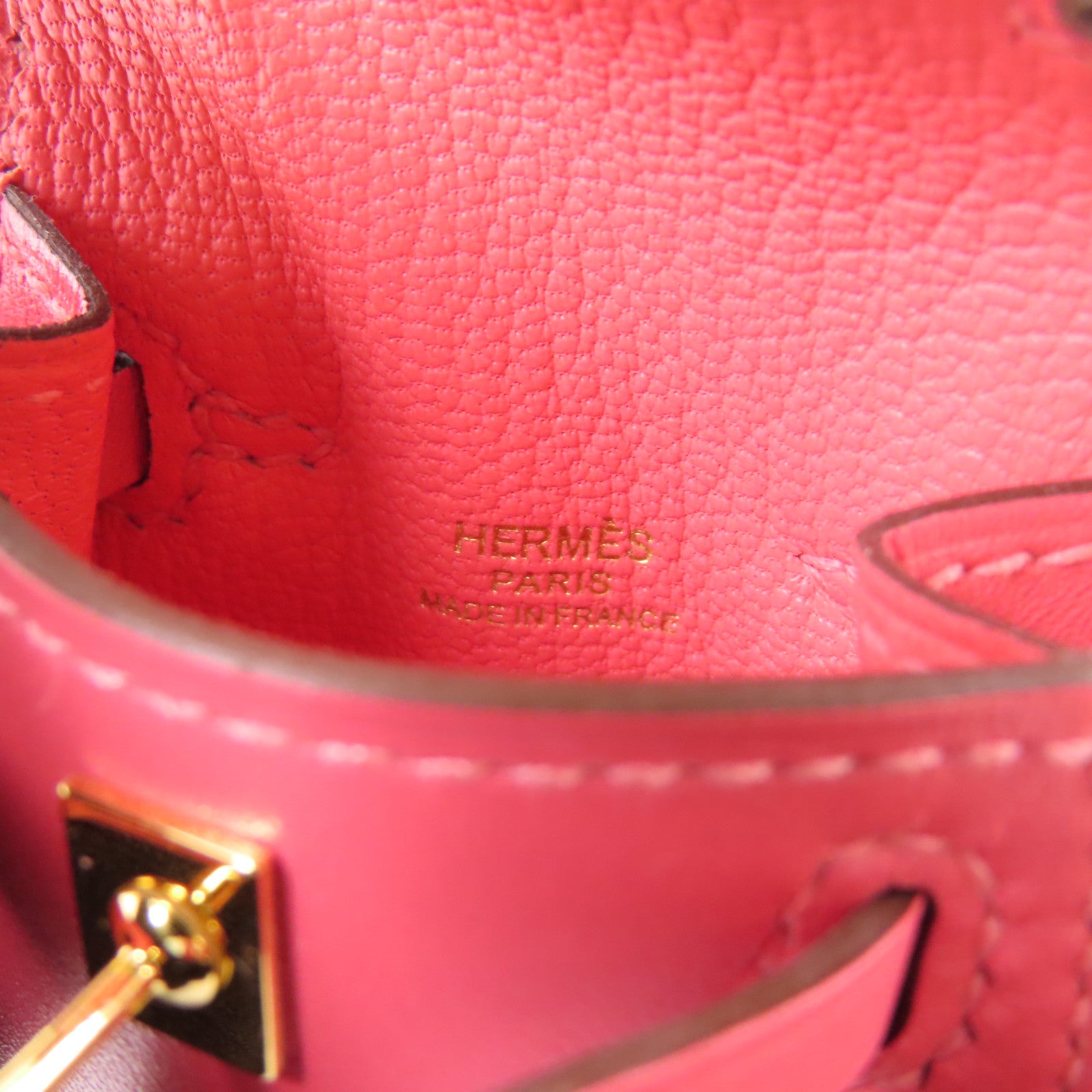 HERMES Tadelakt皮革Kelly Bag Charm金扣掛飾Rose Azalee