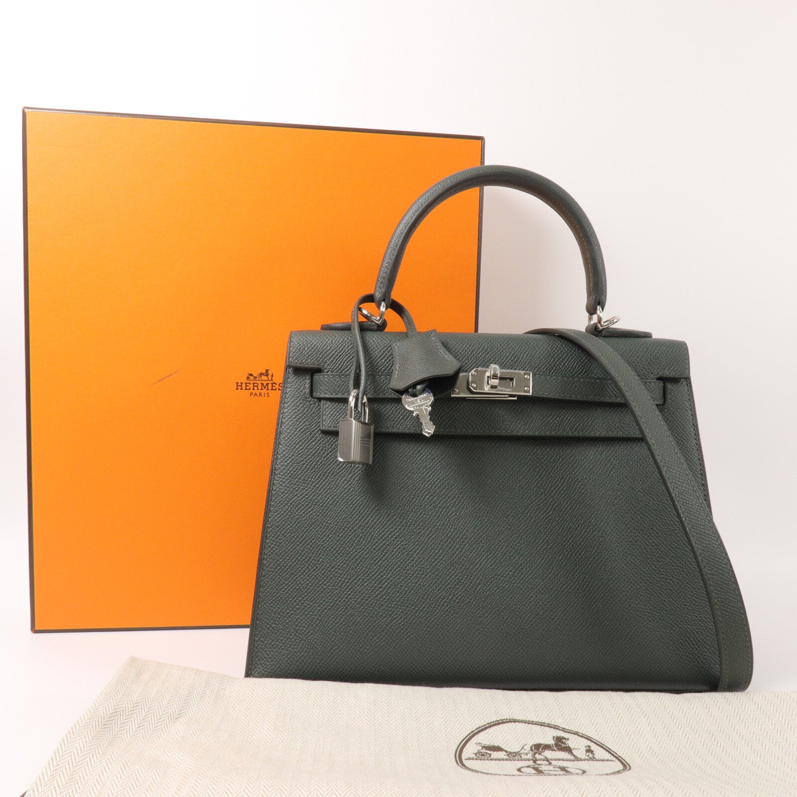HERMES Epsom皮革Kelly 25手挽肩背兩用袋Vert Mangrove