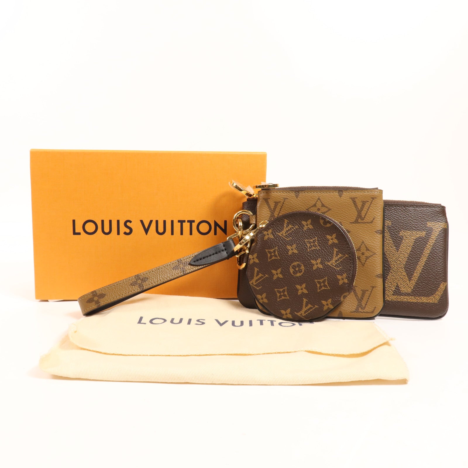 LOUIS VUITTON Monogram Reverse Pochette Trio金扣手拿包