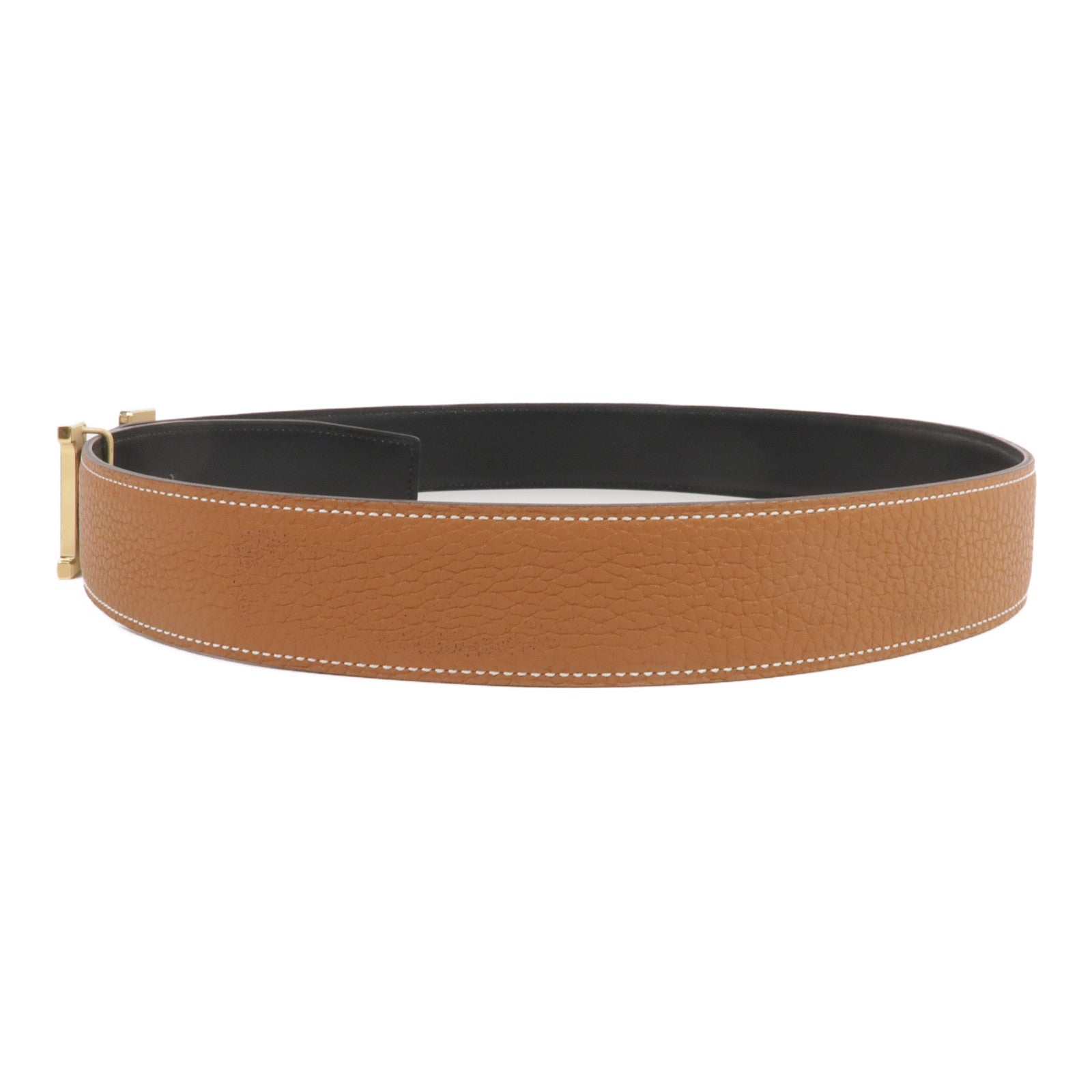 HERMES 【激減優惠】Togo/Box Calf皮革H Belt金扣皮帶Gold/Noir