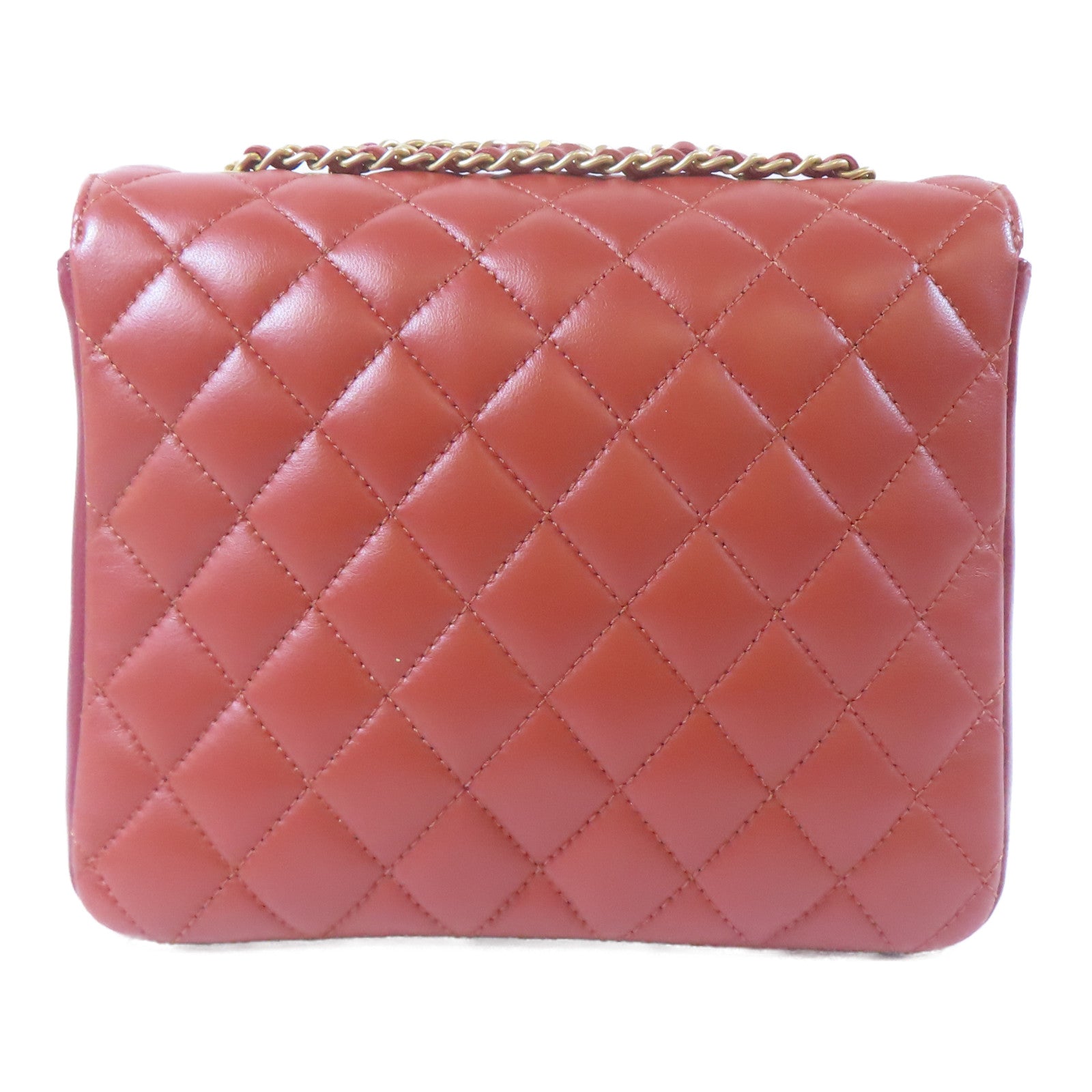 CHANEL 【激減優惠】菱格羊皮皮革Double Flap金扣鏈帶肩背袋紅色