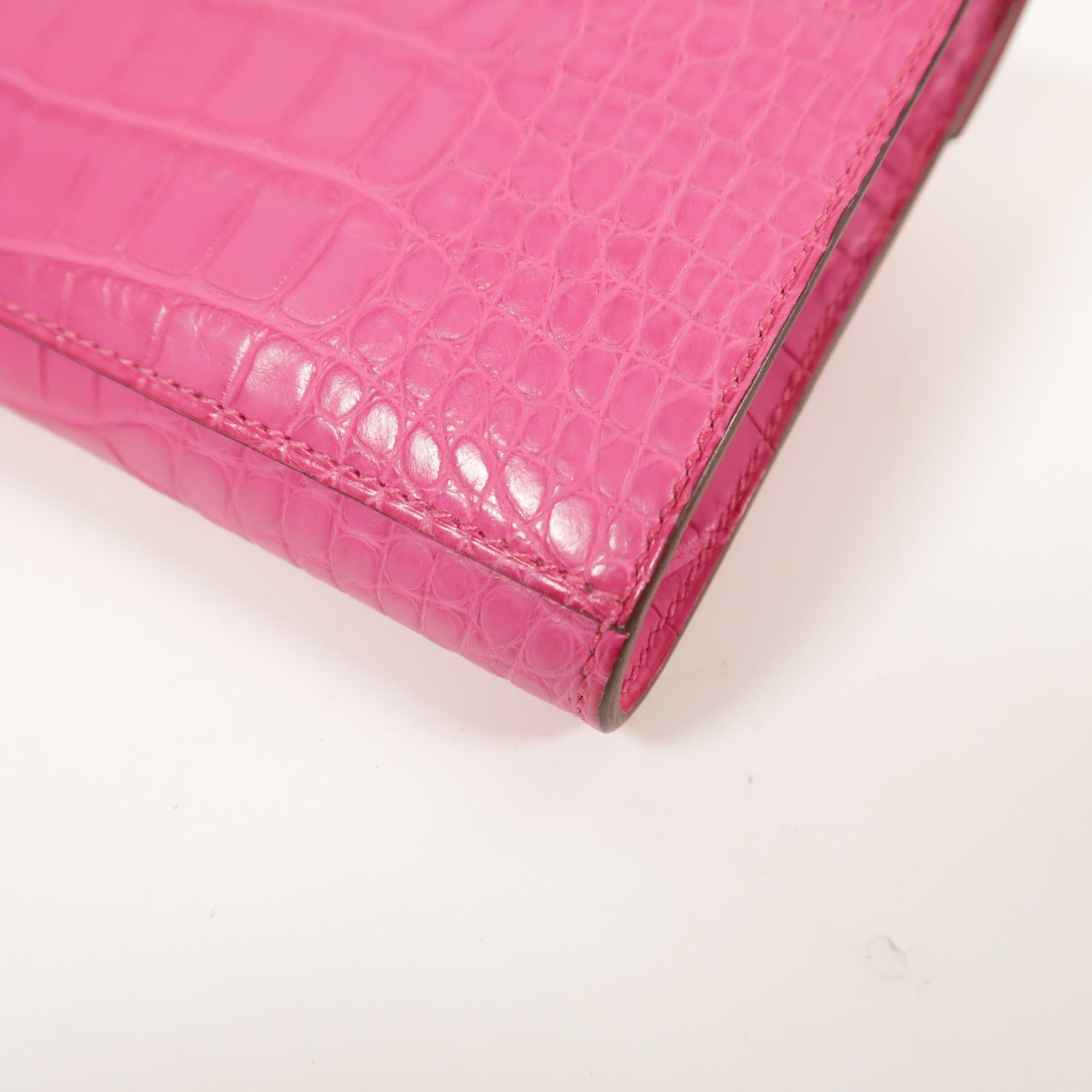 HERMES Alligator Mat皮革Kelly To Go銀扣肩背袋Rose Shocking
