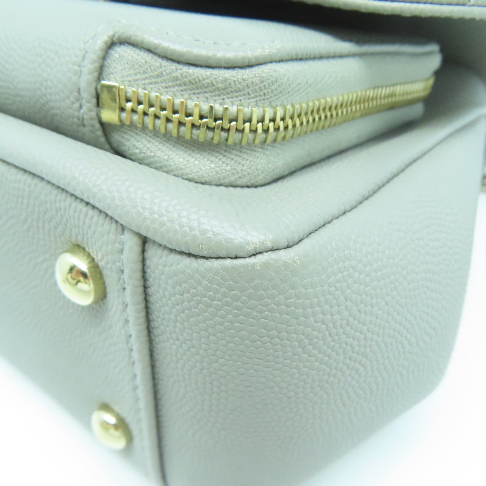 CHANEL 菱格Caviar皮革Chain Shoulder金扣鏈帶肩背袋灰色