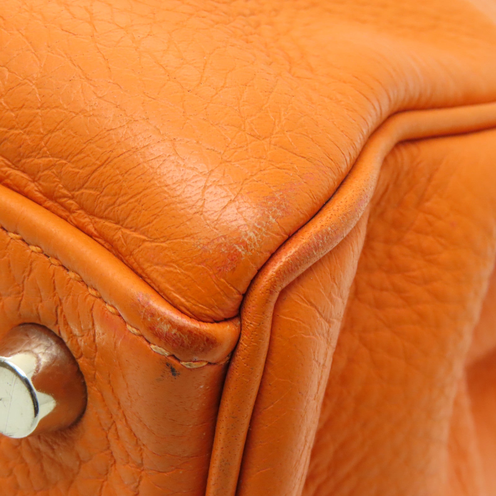 HERMES **【激減優惠】Clemence皮革Kelly 32銀扣手挽肩背兩用袋Orange橙色