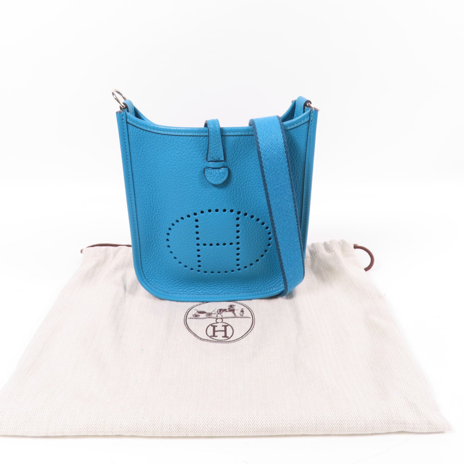 HERMES 【激減優惠】Clemence皮革Evelyne TPM銀扣肩背袋Turquoise/藍色
